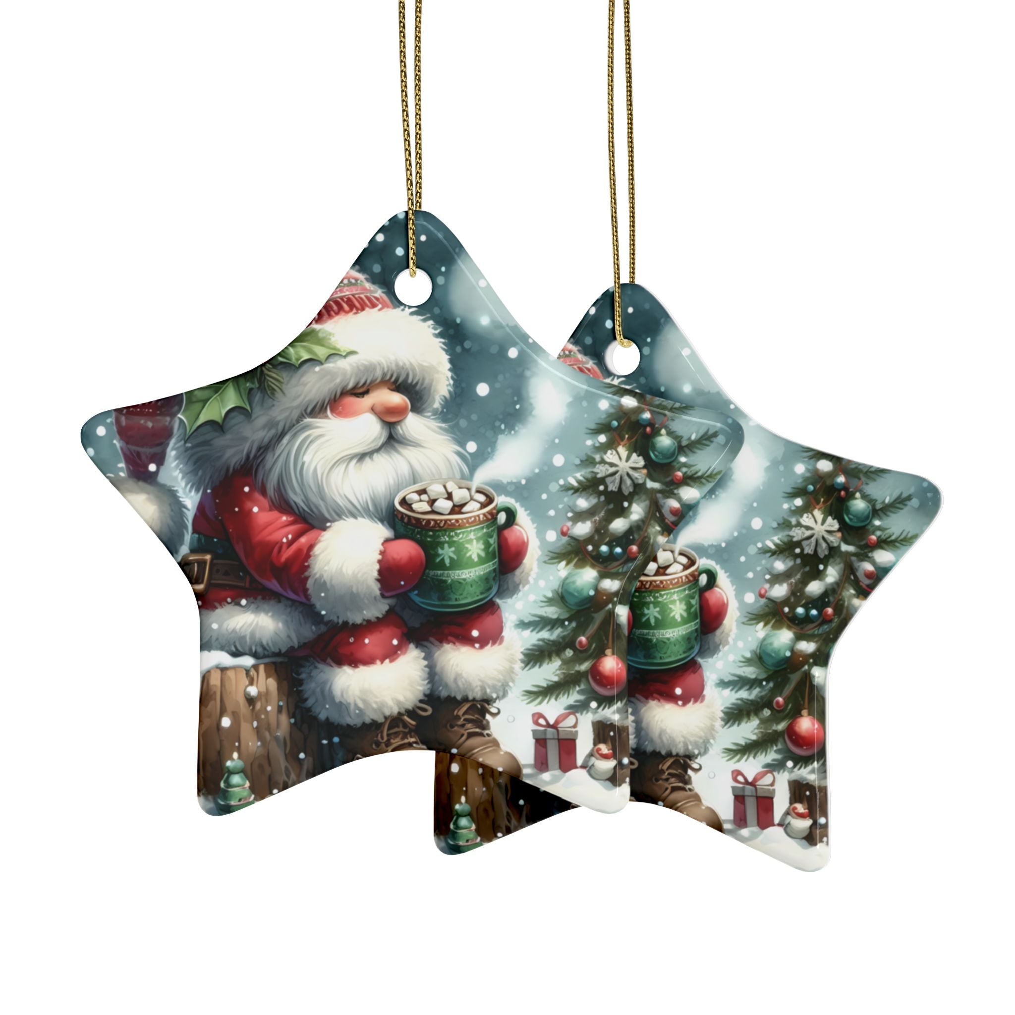 Festive Ceramic Ornaments | Vintage Santa Star Decor | Christmas Tree Ornaments, Holiday Decorations, 5pcs Set