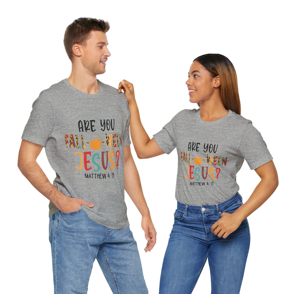 Fall-Themed Jesus Tee | Unisex Jersey Short Sleeve T-Shirt, Halloween Church Wear, Faith-Based Gift, Cozy Casual Top