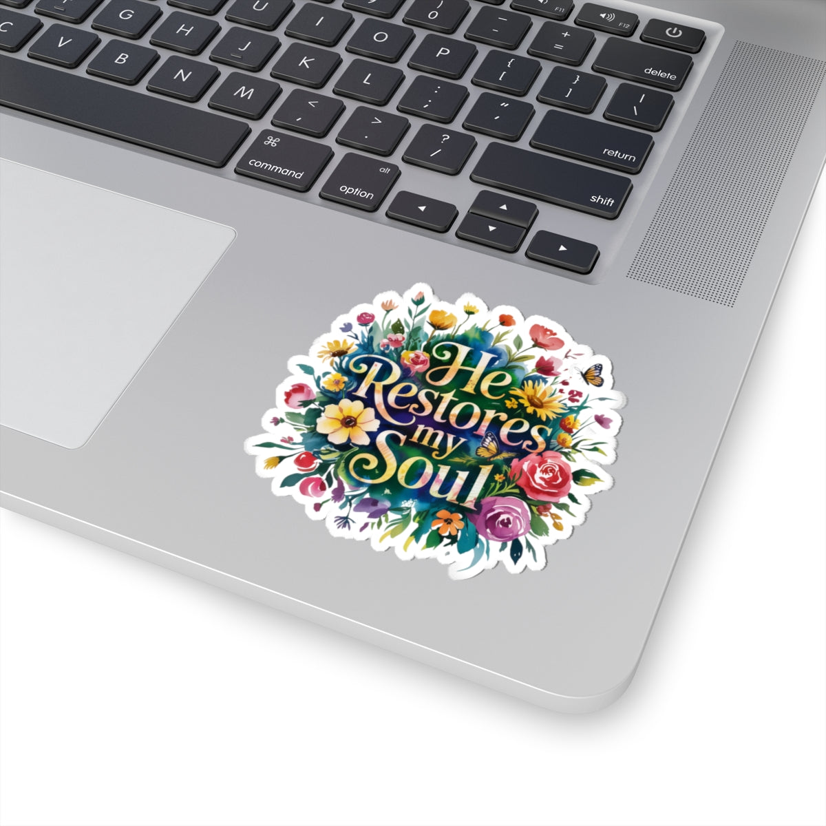 He Restores My Soul Floral Kiss-Cut Stickers, Inspirational Decals, Laptop Accessories, Journal Decor, Gift for Friends