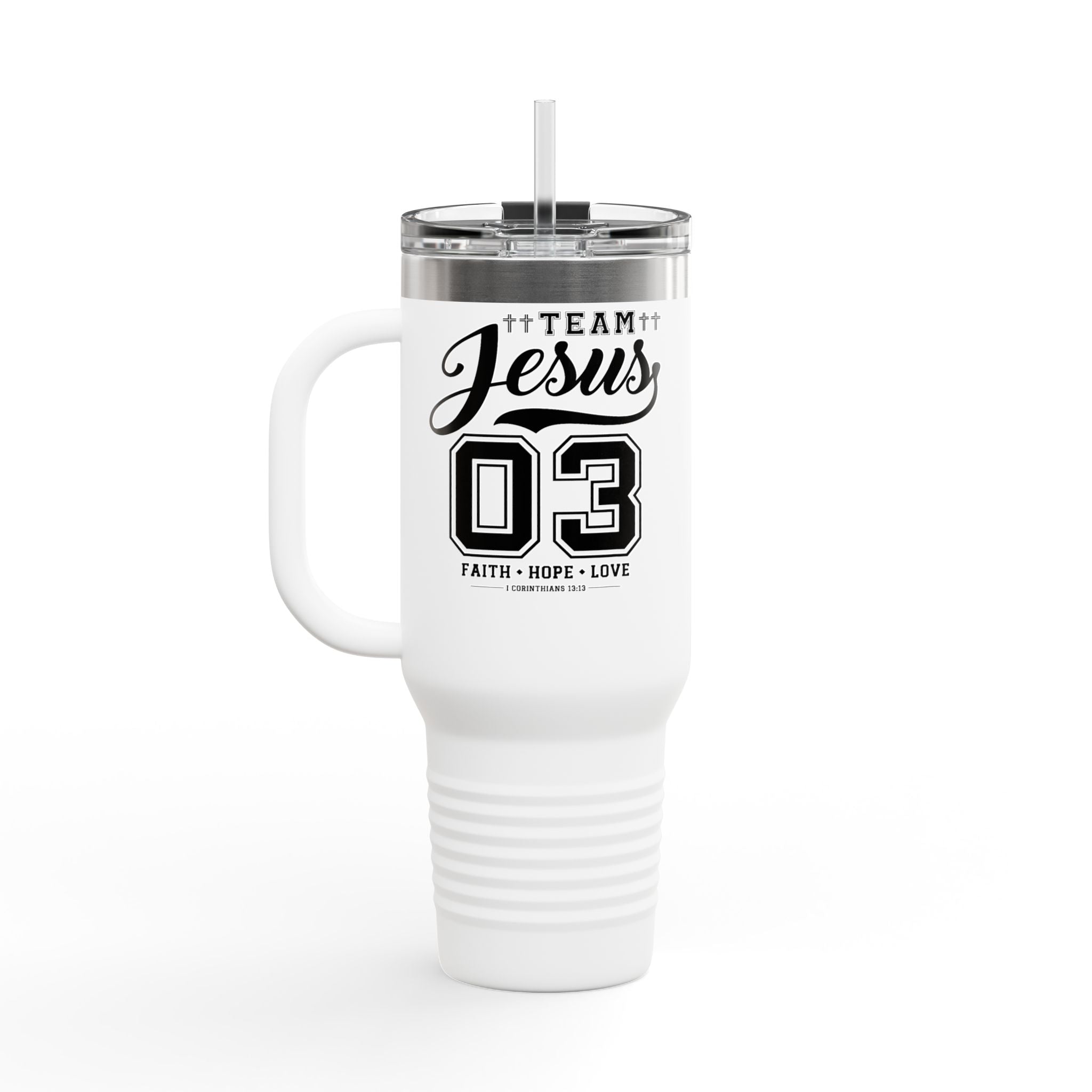 Faith-Inspired Insulated Travel Mug, 40oz - Team Jesus, Custom Tumbler for Gifts, Inspirational Drinkware, Bible Study, Church Events