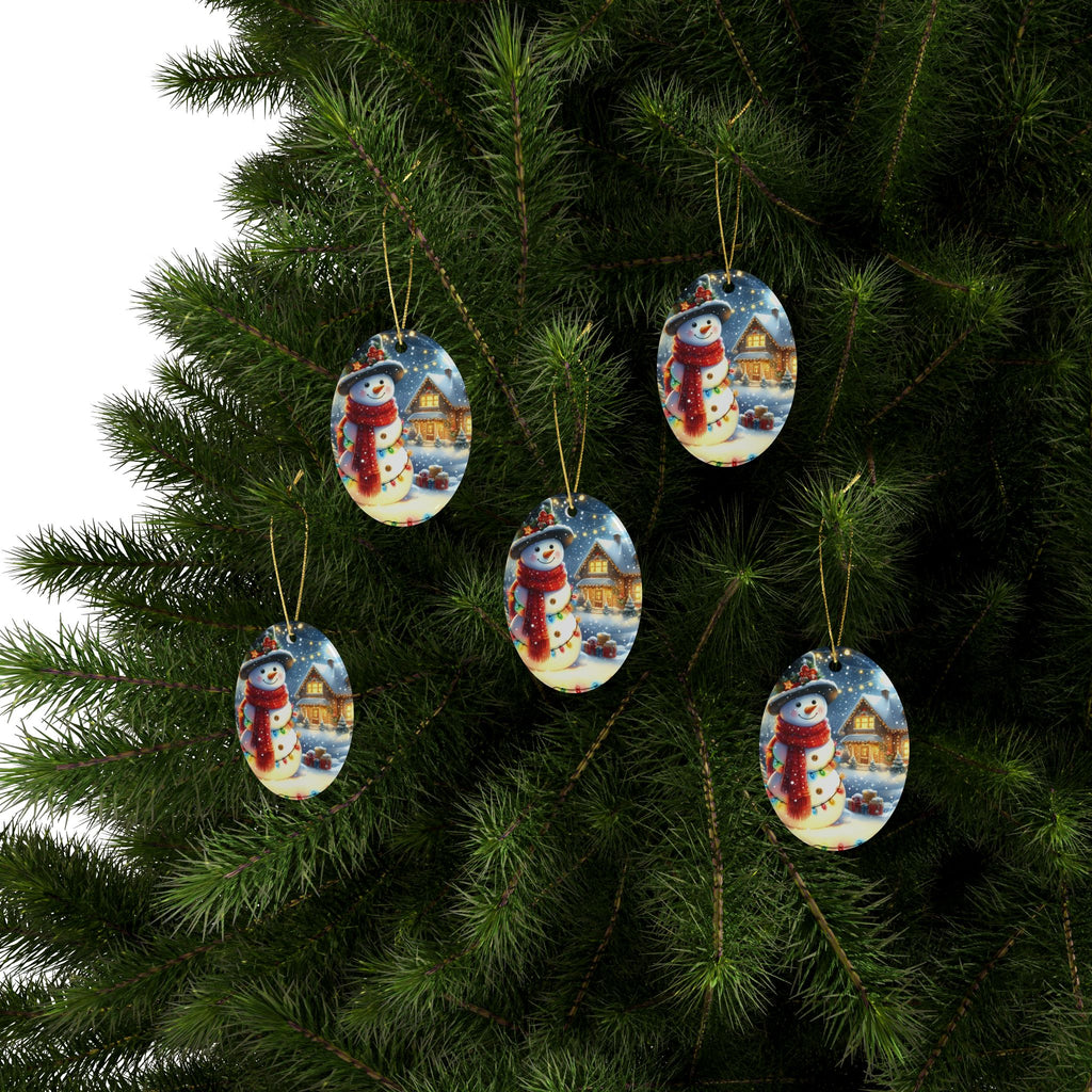 Festive Ceramic Ornaments - Heart-Shaped Snowman Decorations for Christmas, Tree Decor, Holiday Gifts, Home Accents