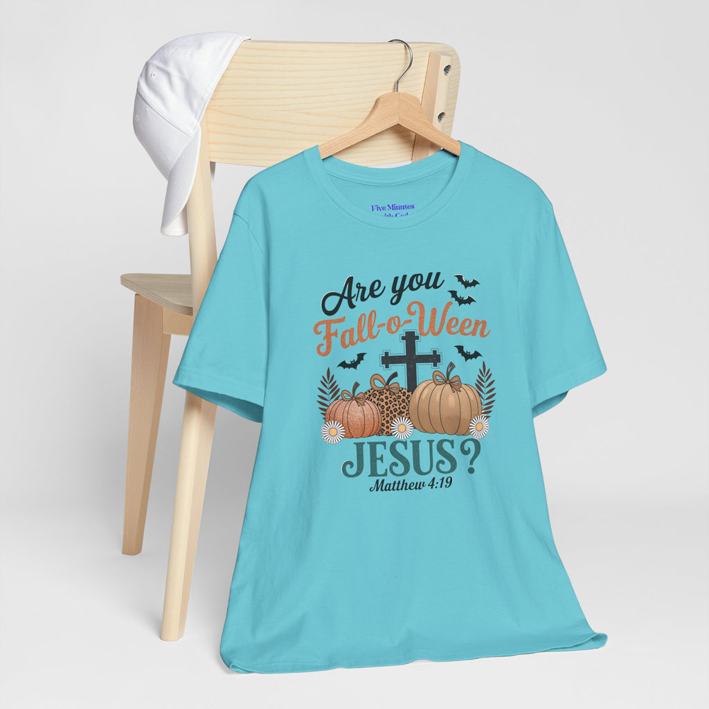 Fall-themed Christian Tee, Are You Fall-o-Ween Jesus?, Unisex Halloween Shirt, Autumn Faith T-Shirt, Pumpkin Design Top