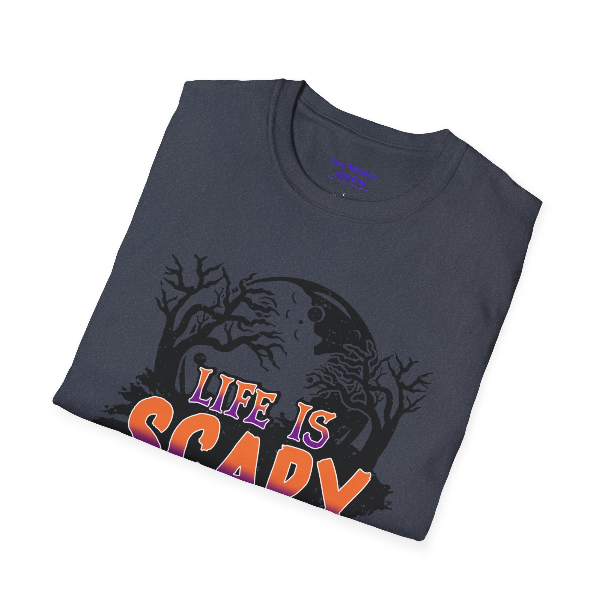 Unisex Softstyle T-Shirt - "Life is Scary Without Jesus" Halloween Tee, Christian Apparel, Faith-Based Gift, Religious T-Shirt