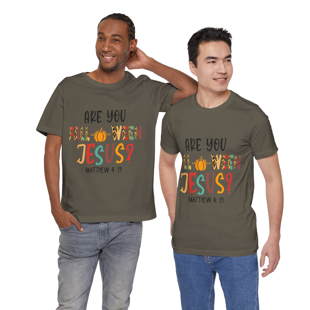 Fall-Themed Jesus Tee | Unisex Jersey Short Sleeve T-Shirt, Halloween Church Wear, Faith-Based Gift, Cozy Casual Top