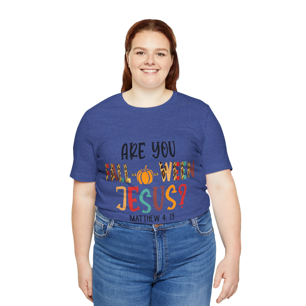 Fall-Themed Jesus Tee | Unisex Jersey Short Sleeve T-Shirt, Halloween Church Wear, Faith-Based Gift, Cozy Casual Top
