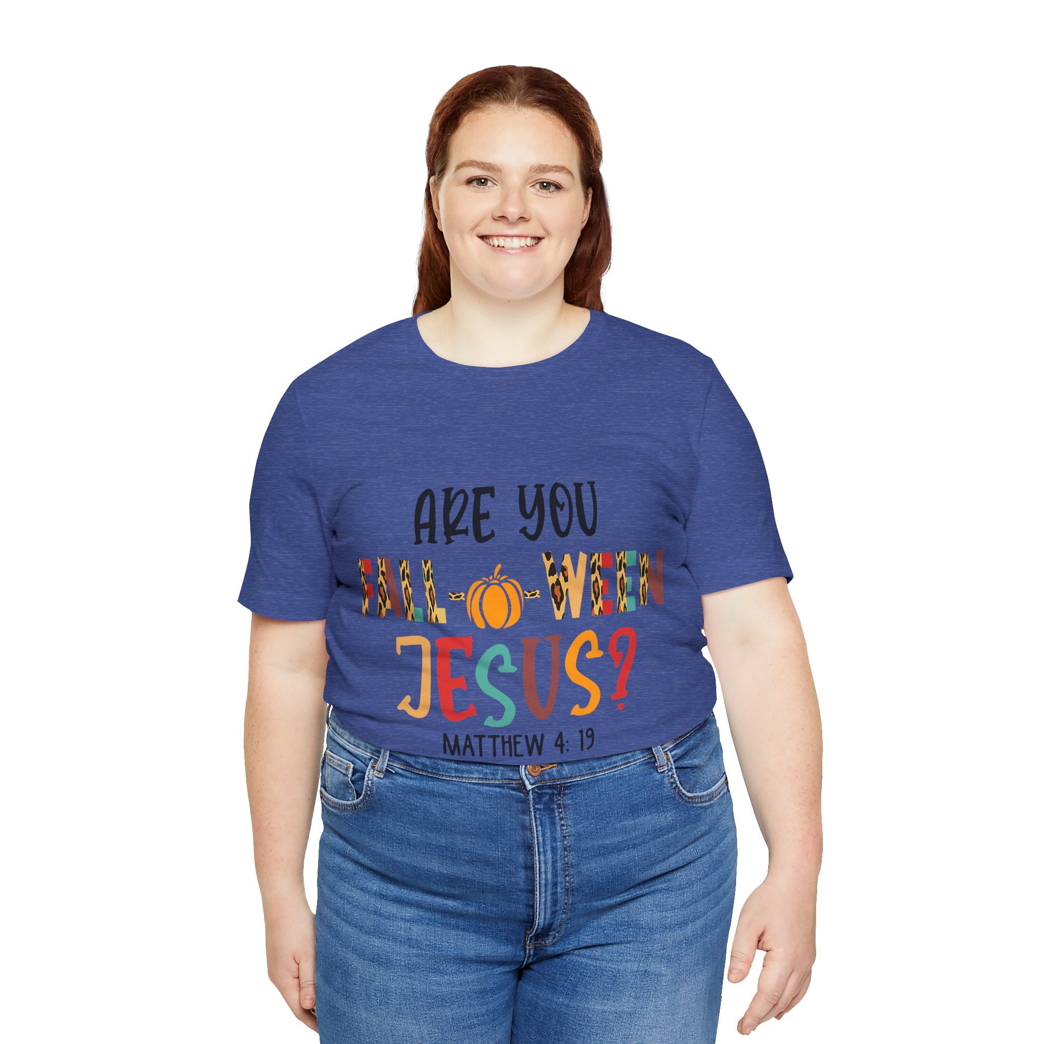 Fall-Themed Jesus Tee | Unisex Jersey Short Sleeve T-Shirt, Halloween Church Wear, Faith-Based Gift, Cozy Casual Top