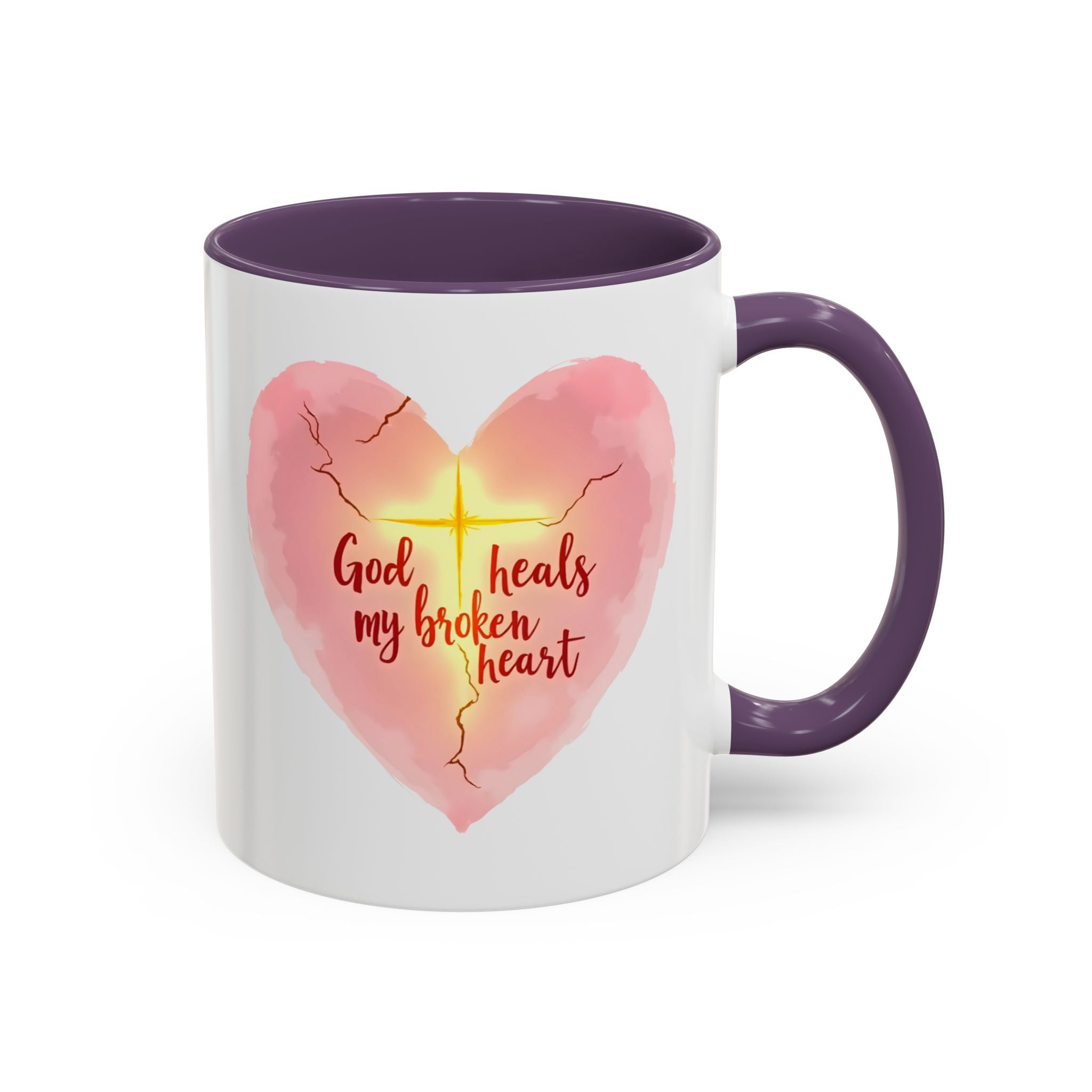 God Heals My Broken Heart Mug, Inspirational Coffee Cup, Heart Design Gift, Christian Faith Mug, Encouragement & Support Beverage