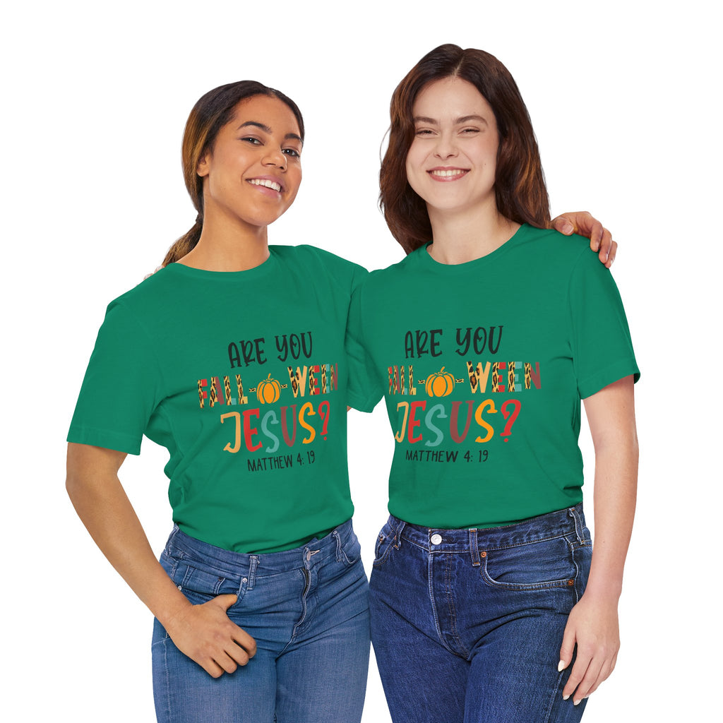 Fall-Themed Jesus Tee | Unisex Jersey Short Sleeve T-Shirt, Halloween Church Wear, Faith-Based Gift, Cozy Casual Top