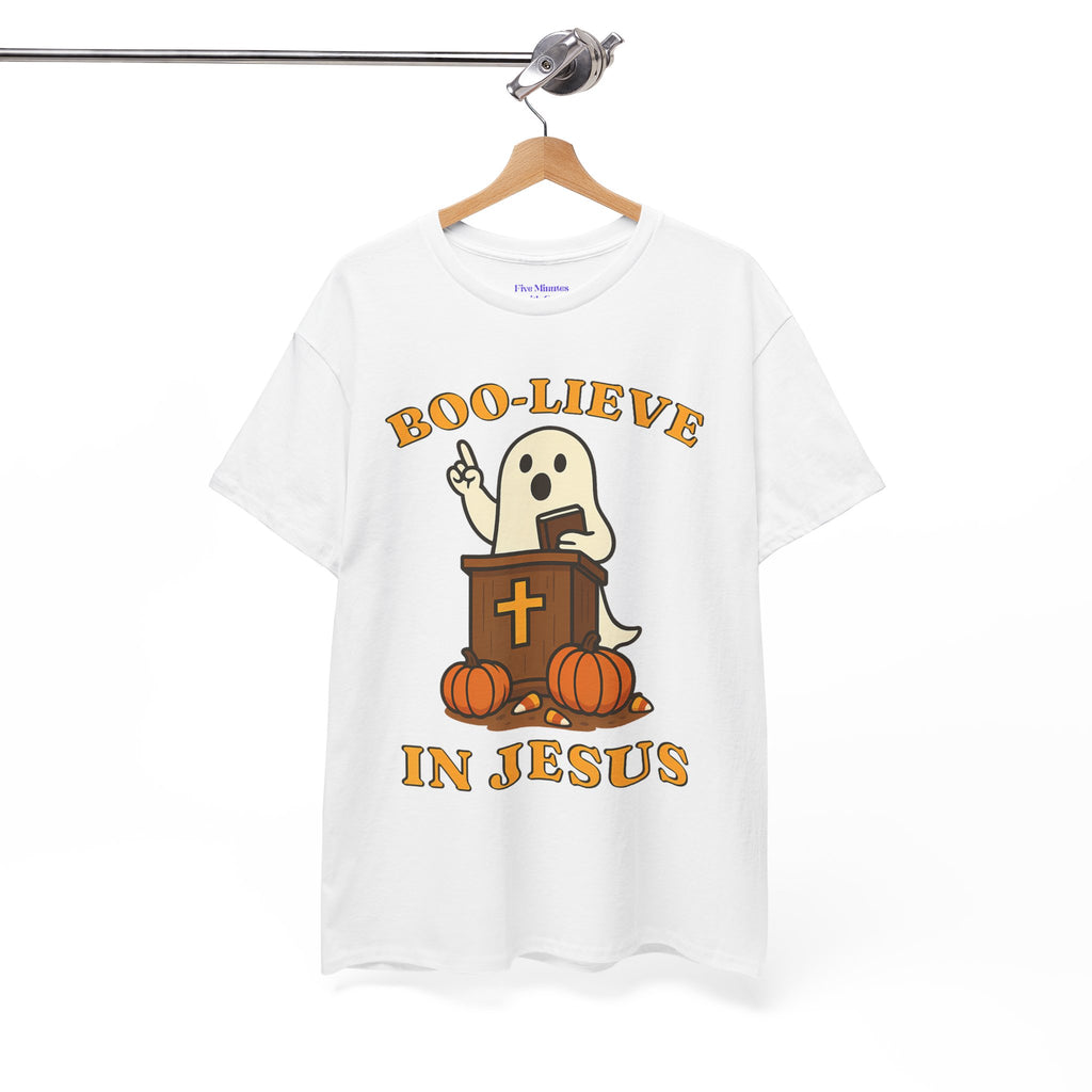 Boo-Lieve in Jesus Tee, Halloween Shirt, Unisex Cotton Tee, Fall Fashion, Religious T-Shirt, Spooky Season Apparel