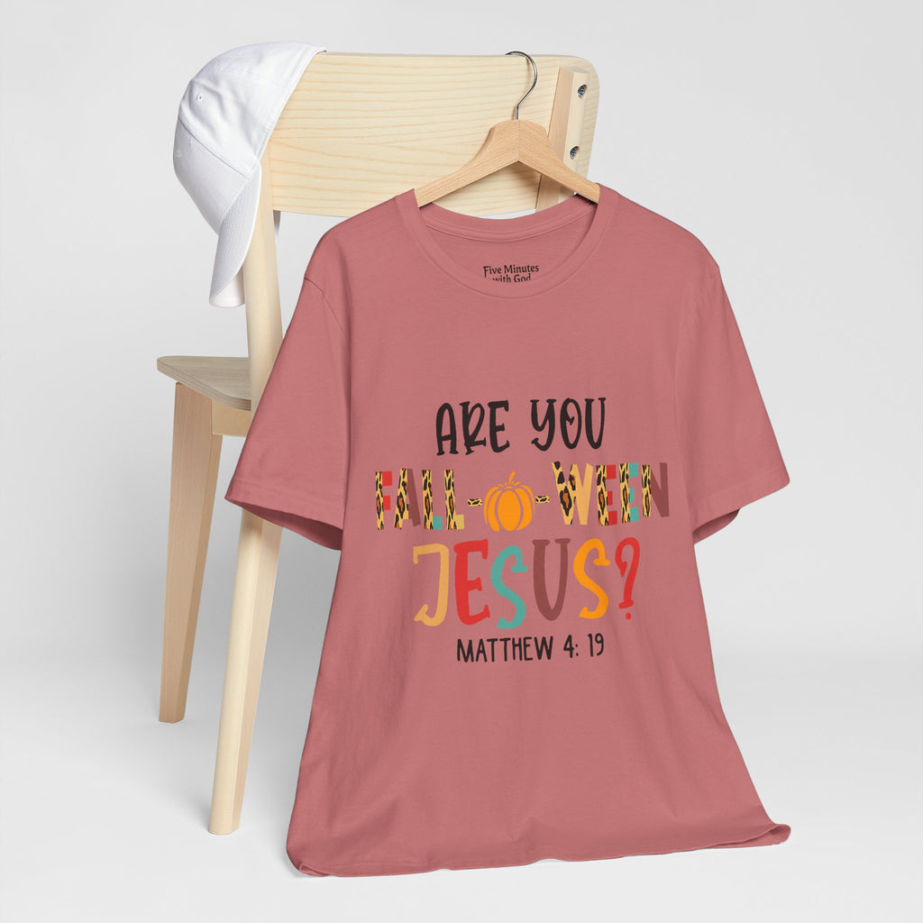 Fall-Themed Jesus Tee | Unisex Jersey Short Sleeve T-Shirt, Halloween Church Wear, Faith-Based Gift, Cozy Casual Top