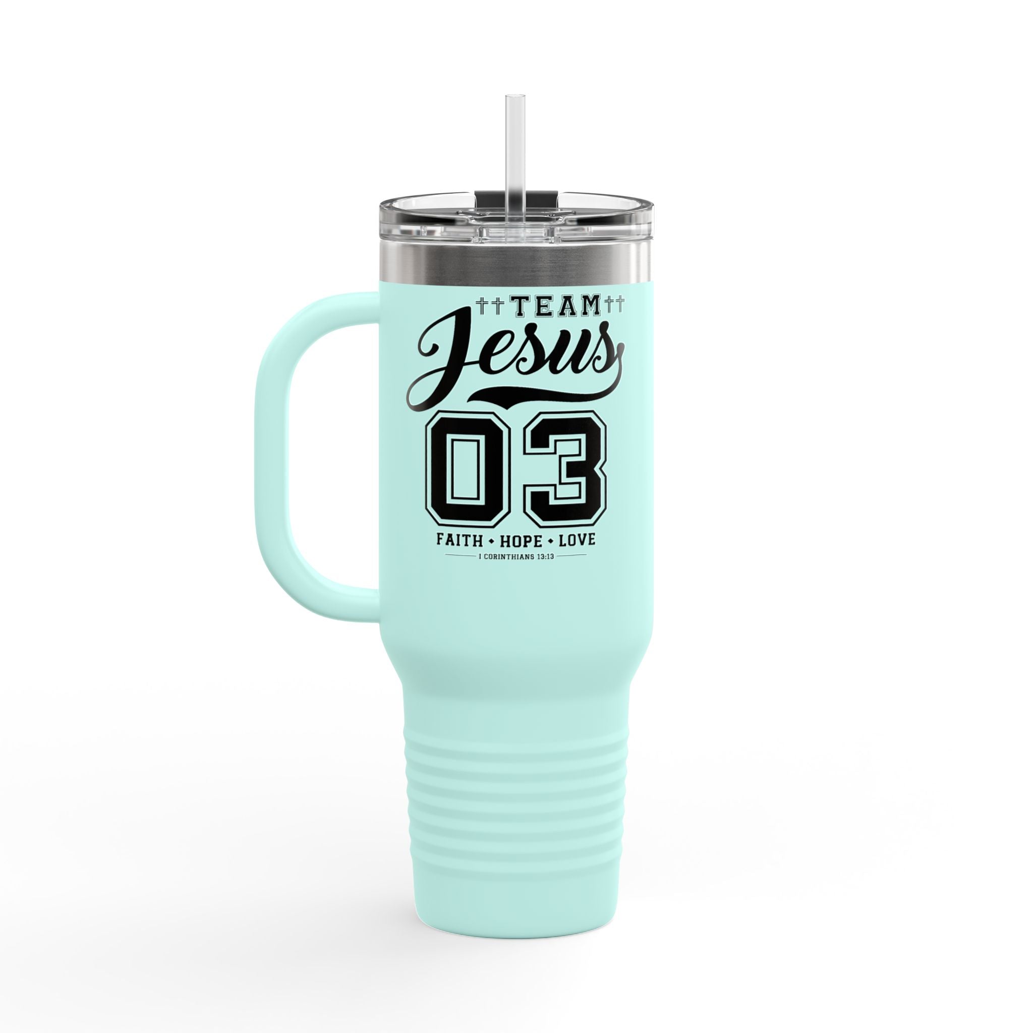 Faith-Inspired Insulated Travel Mug, 40oz - Team Jesus, Custom Tumbler for Gifts, Inspirational Drinkware, Bible Study, Church Events