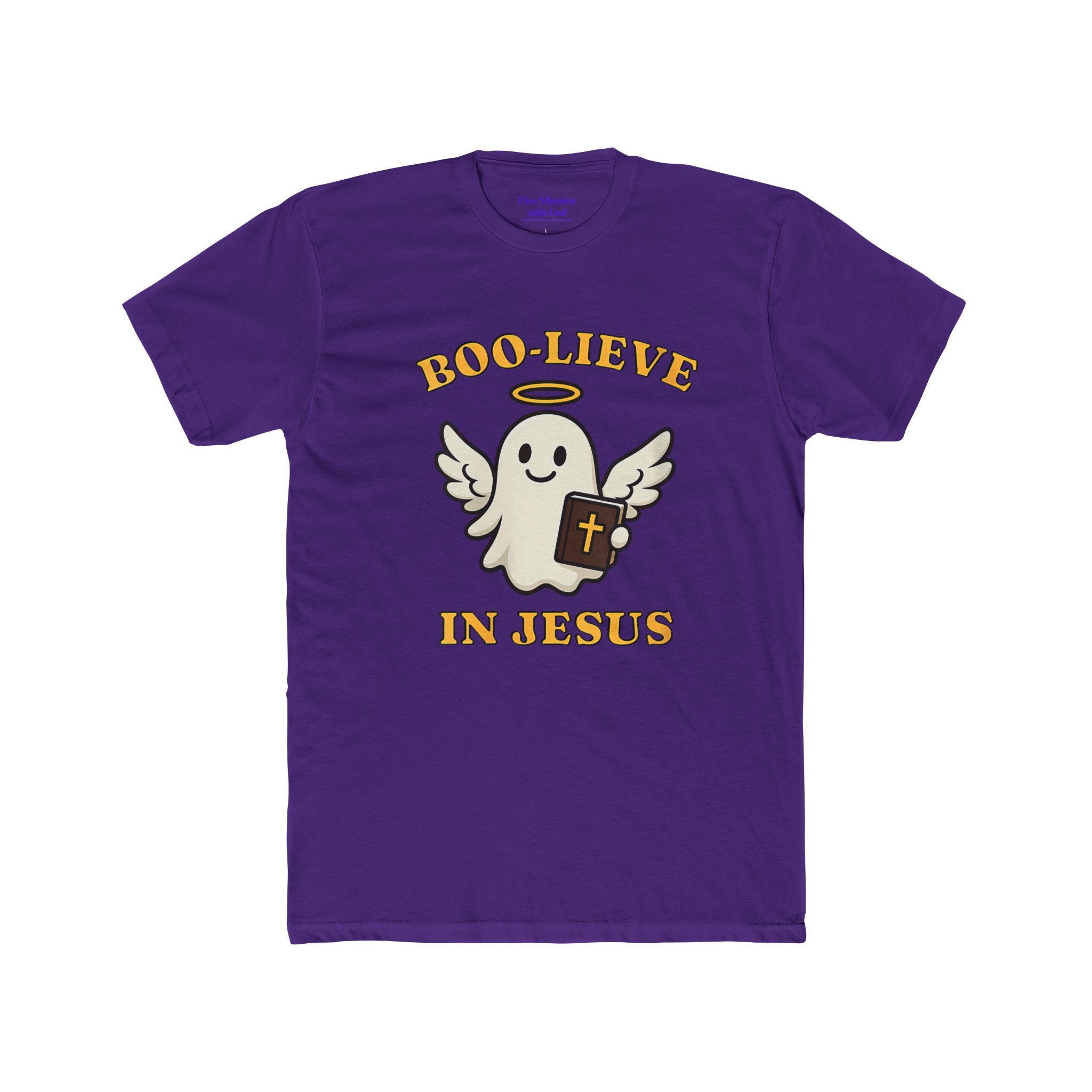Boo-lieve in Jesus Unisex Crew Tee, Cute Ghost Shirt, Christian T-Shirt, Halloween Faith Apparel, Religious Gift