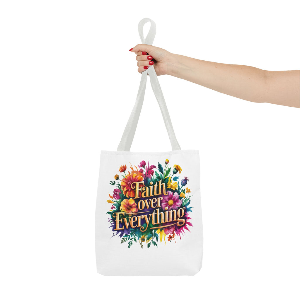 Faith Over Everything Tote Bag - Personalized Floral Design, Gift for Her, Everyday Use, Eco-Friendly Shopping, Inspirational Quote