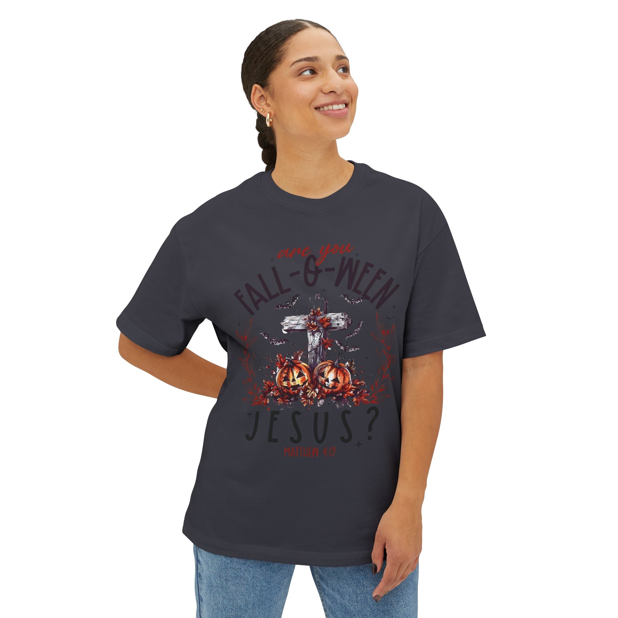 Fall-O-Ween Jesus Boxy Tee, Oversized T-Shirt for Halloween, Unisex, Funny Christian Tee, Casual Fall Wear, Unique Gift Idea