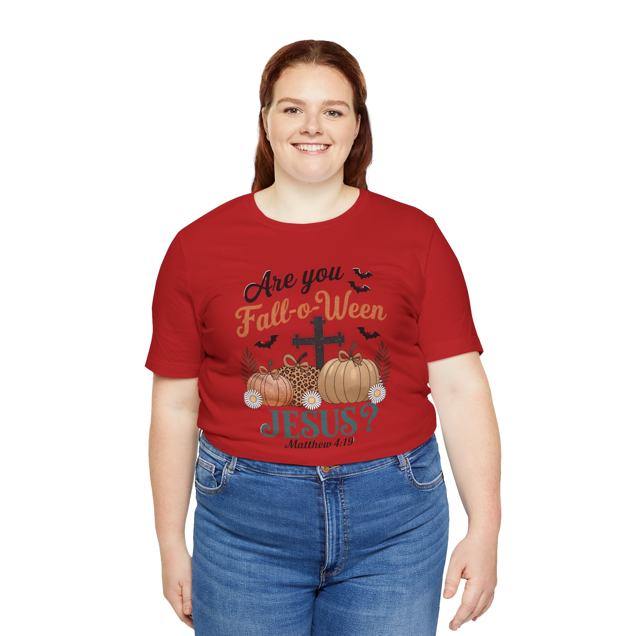 Fall-themed Christian Tee, Are You Fall-o-Ween Jesus?, Unisex Halloween Shirt, Autumn Faith T-Shirt, Pumpkin Design Top
