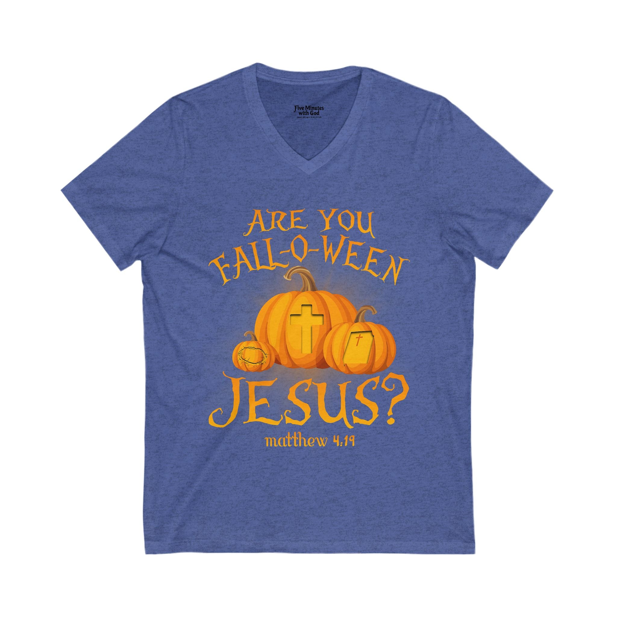 Fall Halloween Jesus V-Neck Tee, Pumpkin Shirt, Faith T-Shirt, Halloween Apparel, Christian Fall Clothing