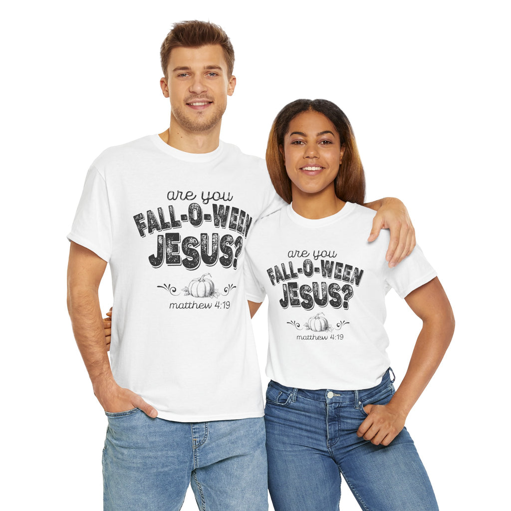 Fall-Themed Tee, Are You Fall-O-Ween Jesus, Unisex Cotton Shirt, Funny Fall Apparel, Halloween T-Shirt, Thanksgiving Gift Ideas