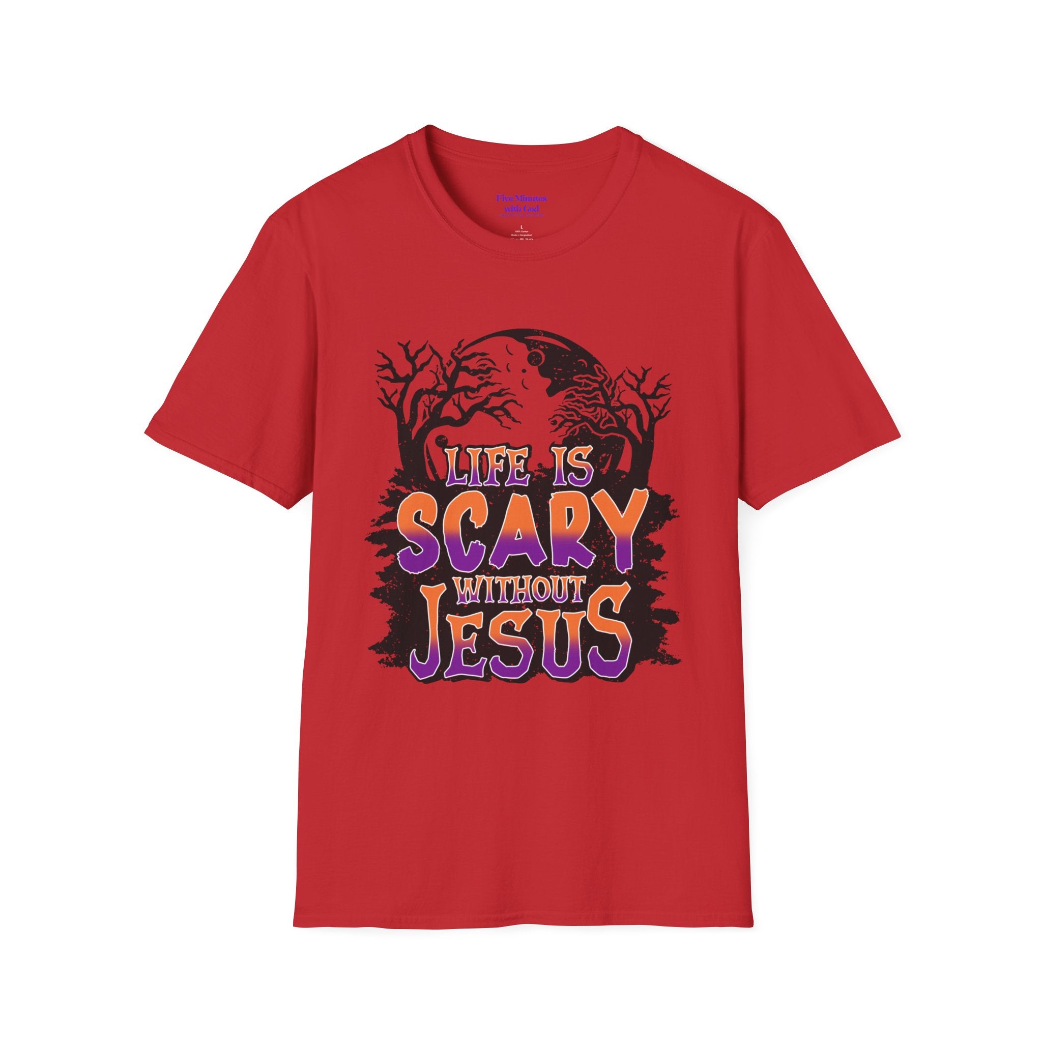 Unisex Softstyle T-Shirt - "Life is Scary Without Jesus" Halloween Tee, Christian Apparel, Faith-Based Gift, Religious T-Shirt