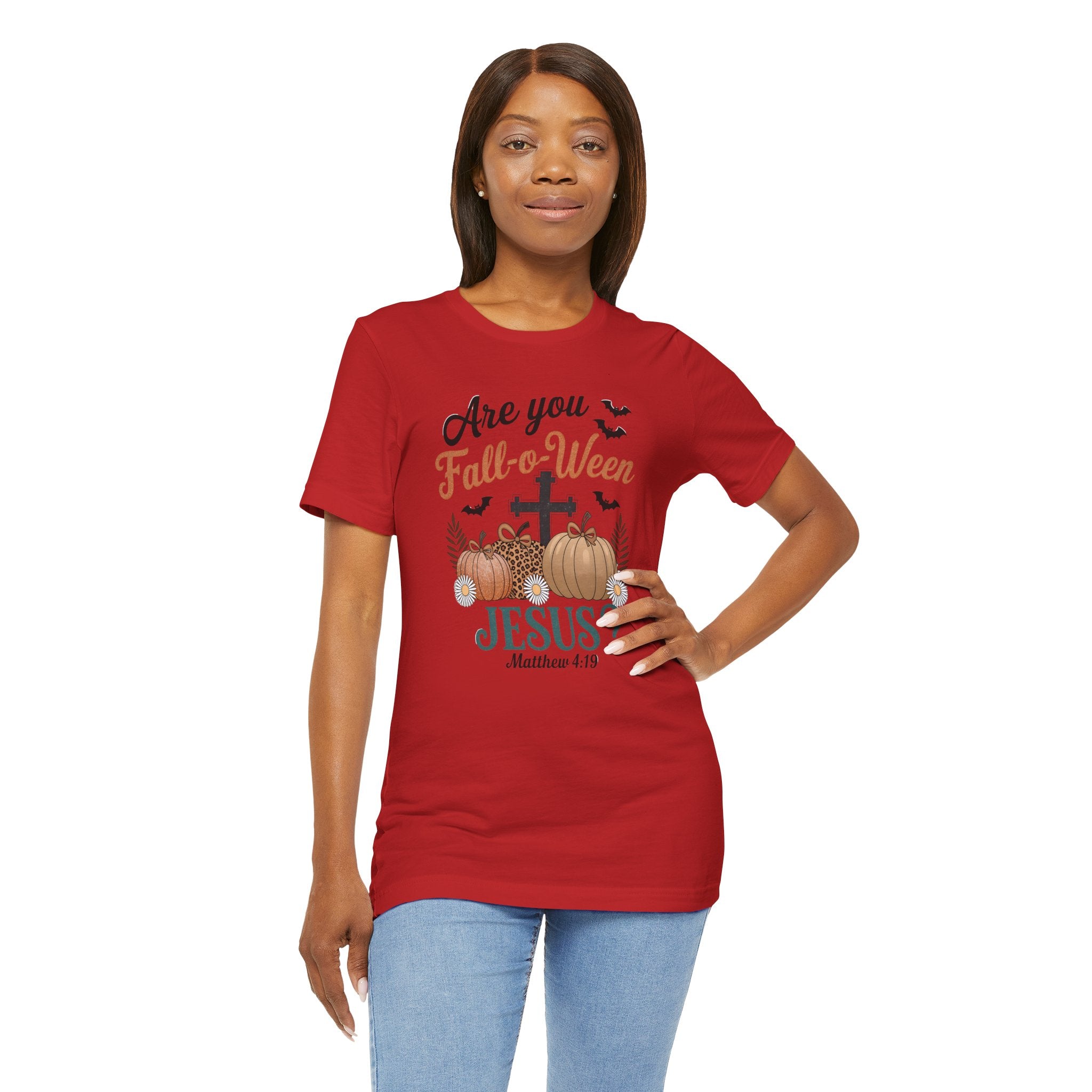 Fall-themed Christian Tee, Are You Fall-o-Ween Jesus?, Unisex Halloween Shirt, Autumn Faith T-Shirt, Pumpkin Design Top
