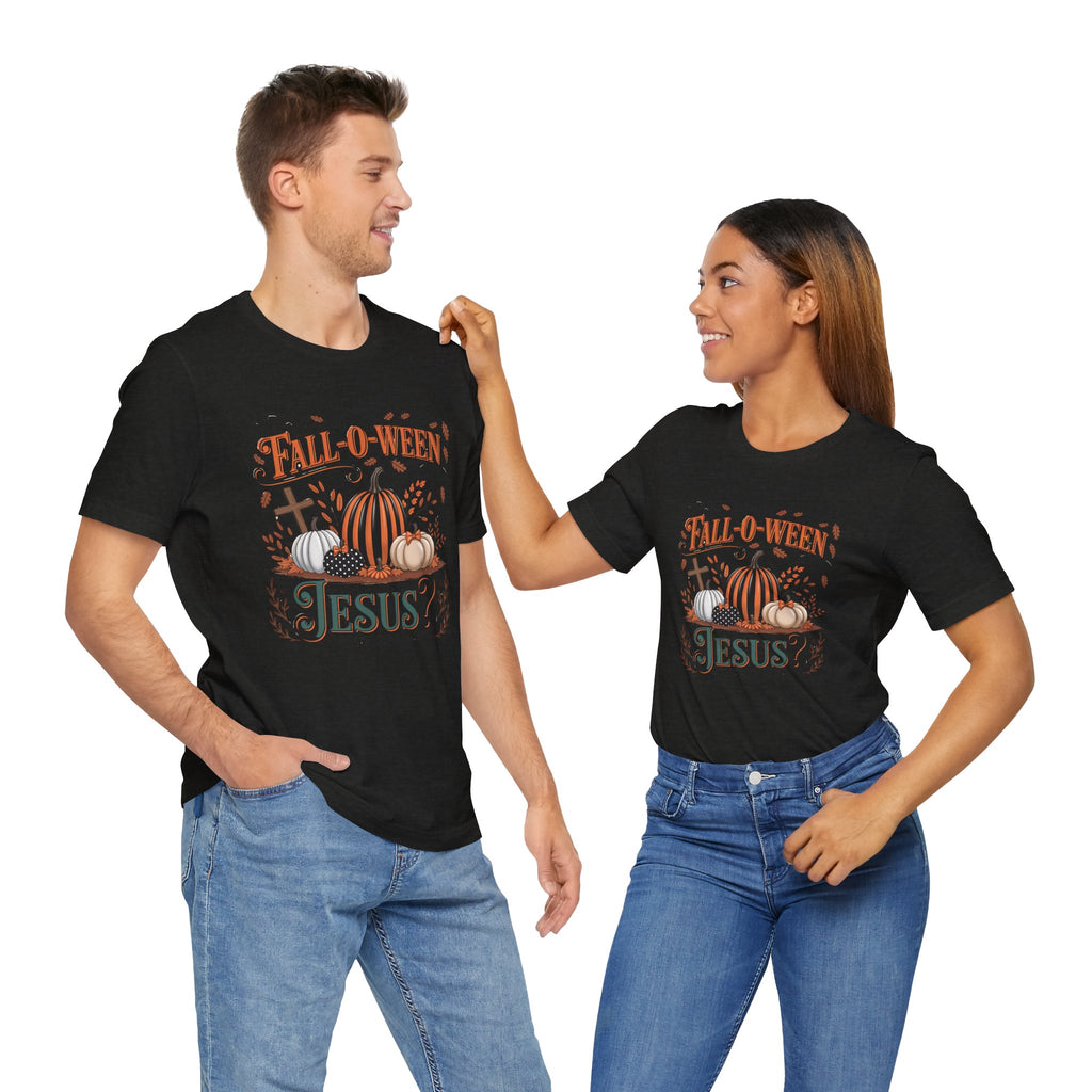 Fall-O-Ween Jesus Tee, Funny Fall T-Shirt, Unisex Pumpkin Shirt, Halloween Christian Top, Autumn Graphic Tee, Religious Casual Wear