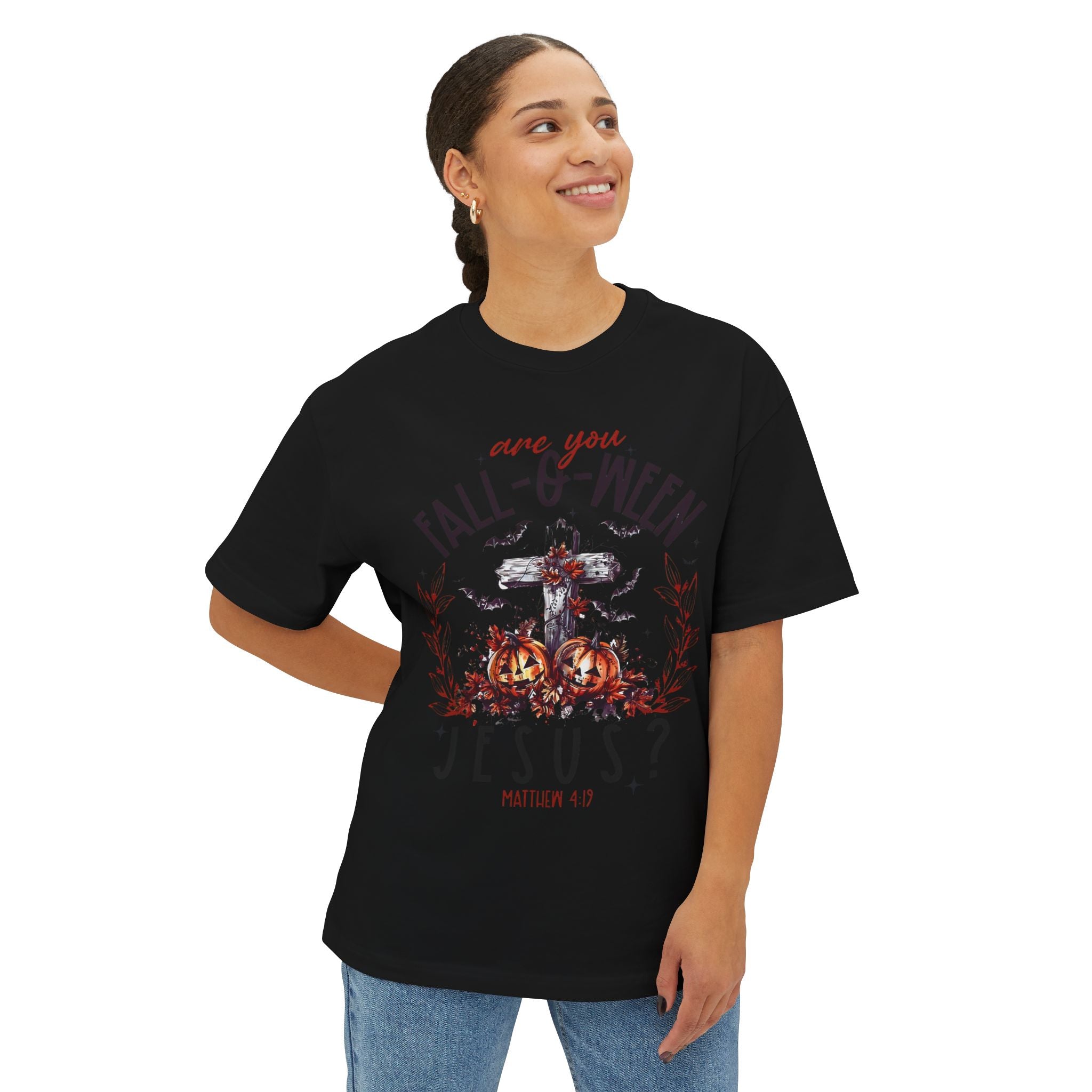 Fall-O-Ween Jesus Boxy Tee, Oversized T-Shirt for Halloween, Unisex, Funny Christian Tee, Casual Fall Wear, Unique Gift Idea