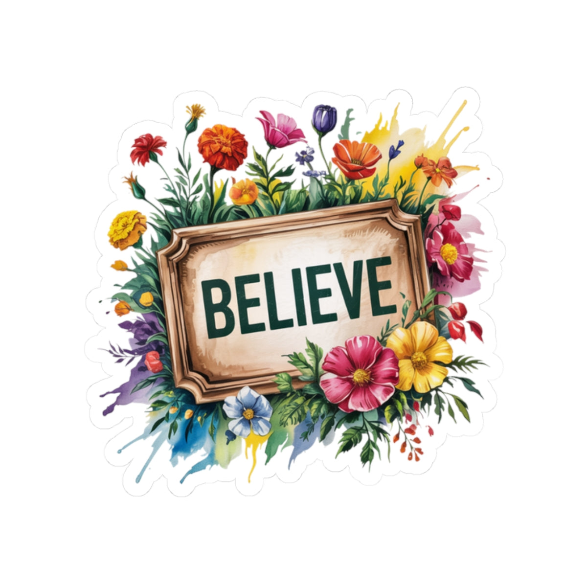 Floral Believe Kiss-Cut Stickers, Motivational Decor, Laptop, Journal, Phone, Personal Gifts, Flower Stickers