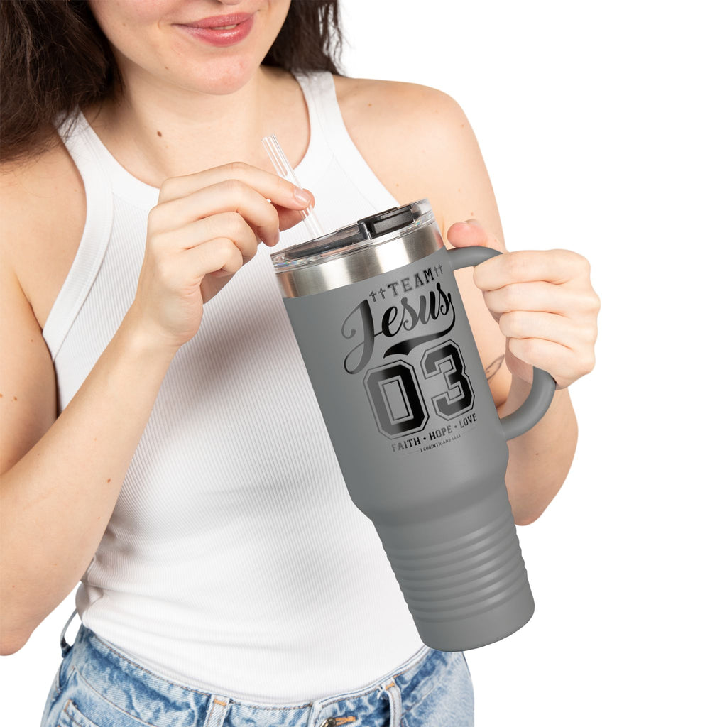 Faith-Inspired Insulated Travel Mug, 40oz - Team Jesus, Custom Tumbler for Gifts, Inspirational Drinkware, Bible Study, Church Events