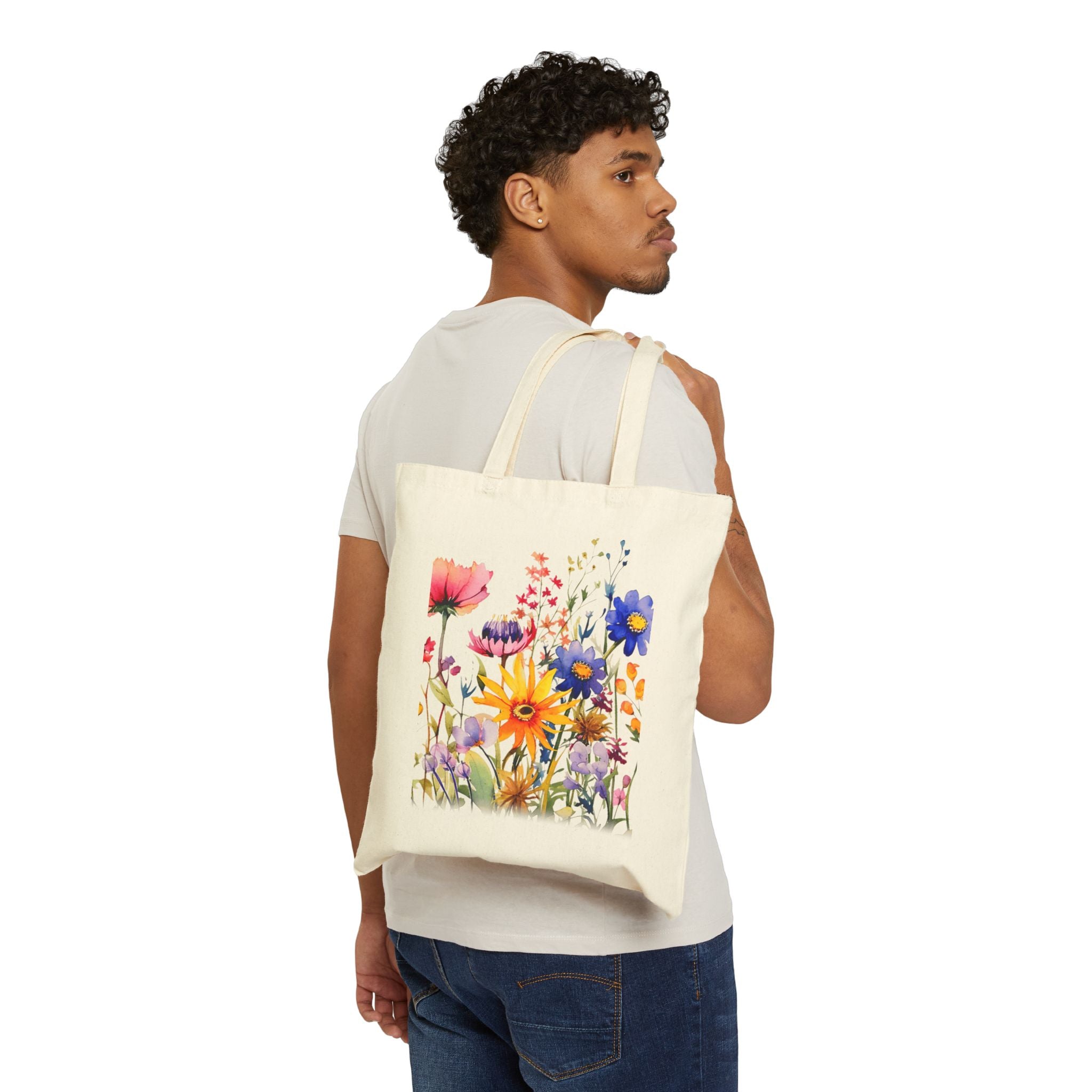 Floral Cotton Canvas Tote Bag, Eco-Friendly Shopping Bag, Reusable Tote for Beach, Grocery, Gifts, Spring Floral Design