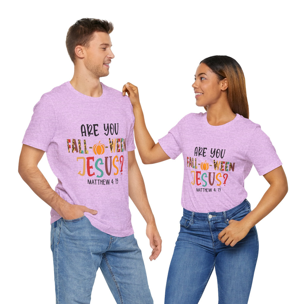 Fall-Themed Jesus Tee | Unisex Jersey Short Sleeve T-Shirt, Halloween Church Wear, Faith-Based Gift, Cozy Casual Top