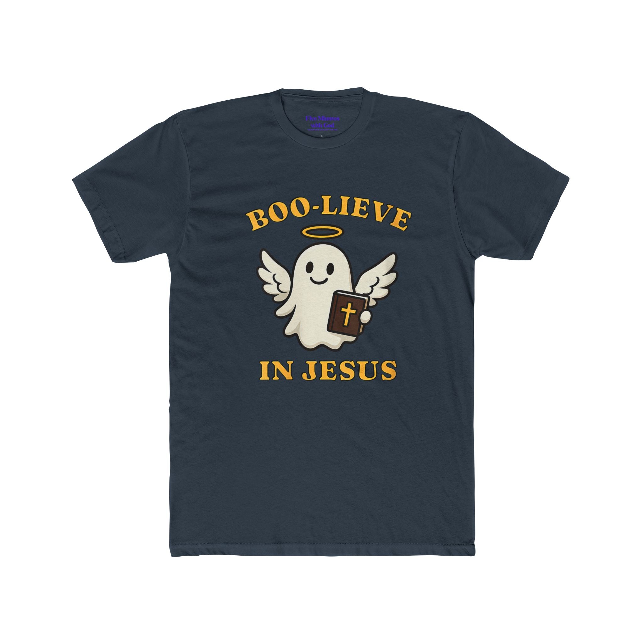 Boo-lieve in Jesus Unisex Crew Tee, Cute Ghost Shirt, Christian T-Shirt, Halloween Faith Apparel, Religious Gift