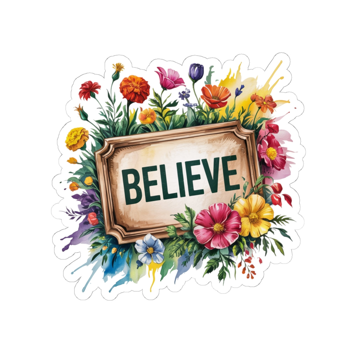 Floral Believe Kiss-Cut Stickers, Motivational Decor, Laptop, Journal, Phone, Personal Gifts, Flower Stickers