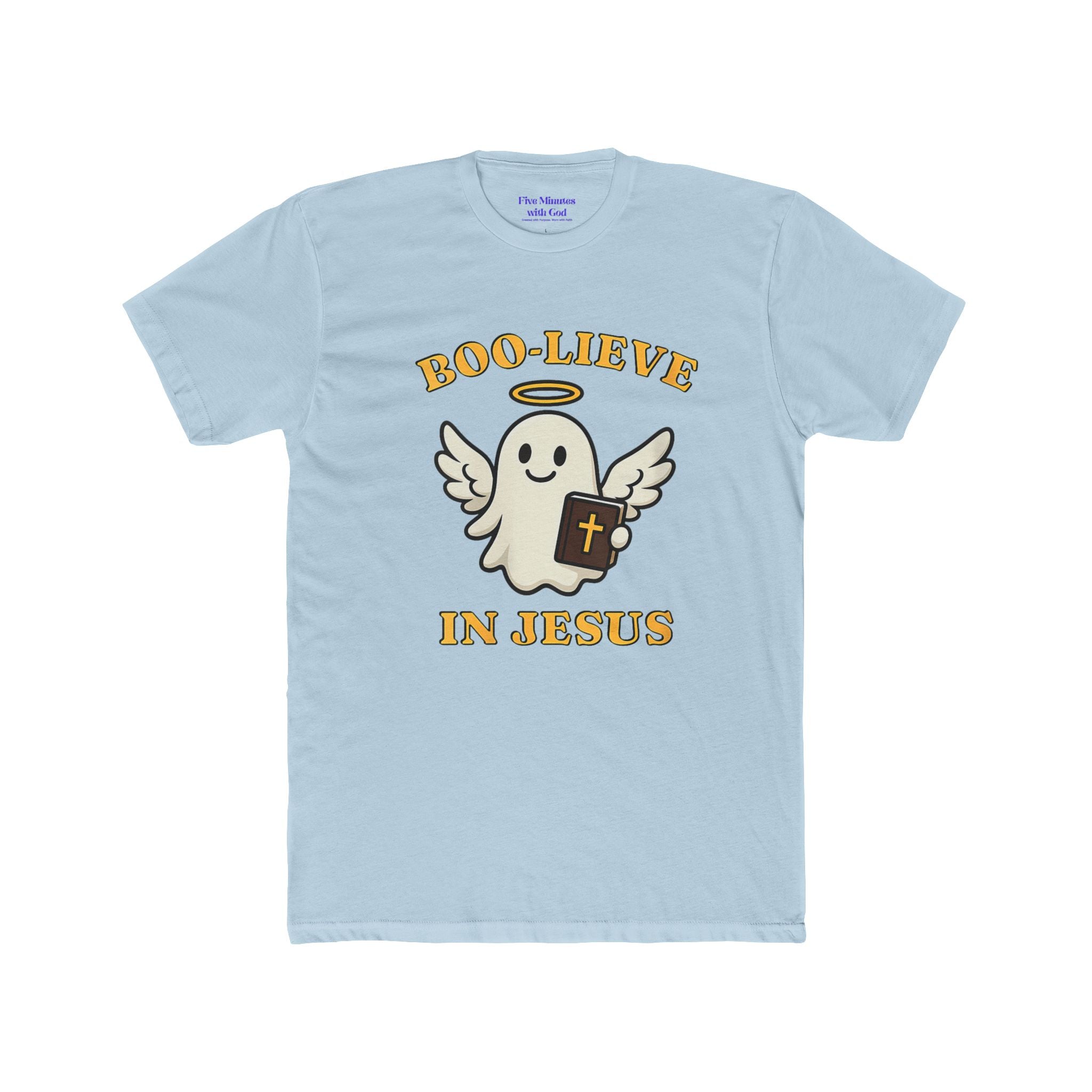 Boo-lieve in Jesus Unisex Crew Tee, Cute Ghost Shirt, Christian T-Shirt, Halloween Faith Apparel, Religious Gift