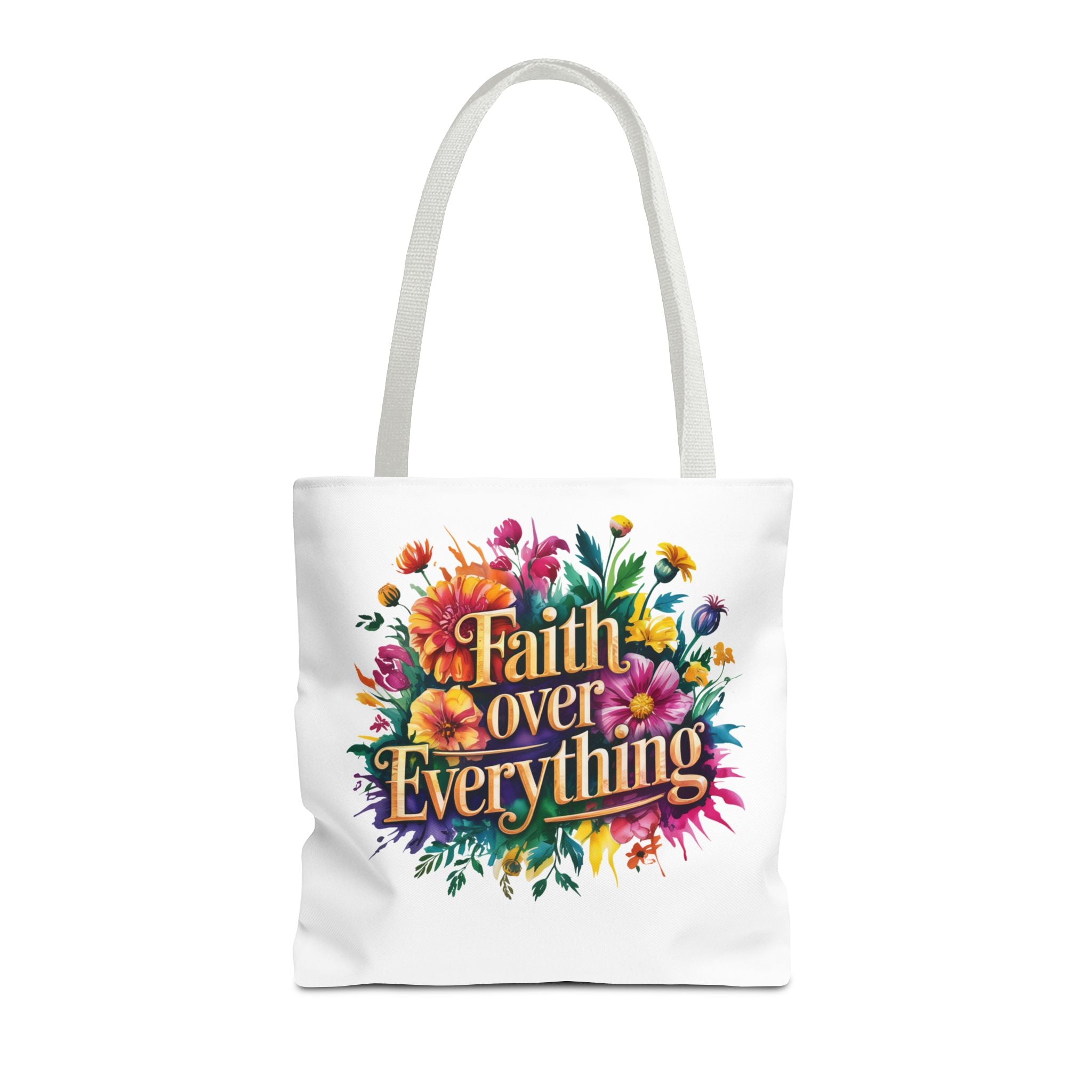 Faith Over Everything Tote Bag - Personalized Floral Design, Gift for Her, Everyday Use, Eco-Friendly Shopping, Inspirational Quote
