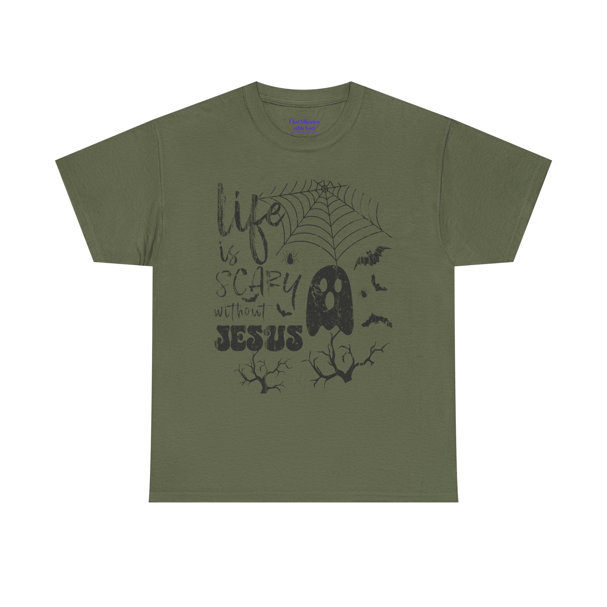 Halloween Ghost Tee: Life is Scary Without Jesus, Unisex Heavy Cotton T-Shirt, Halloween Shirt, Faith-Based Apparel, Cute Ghost Tee, [...]