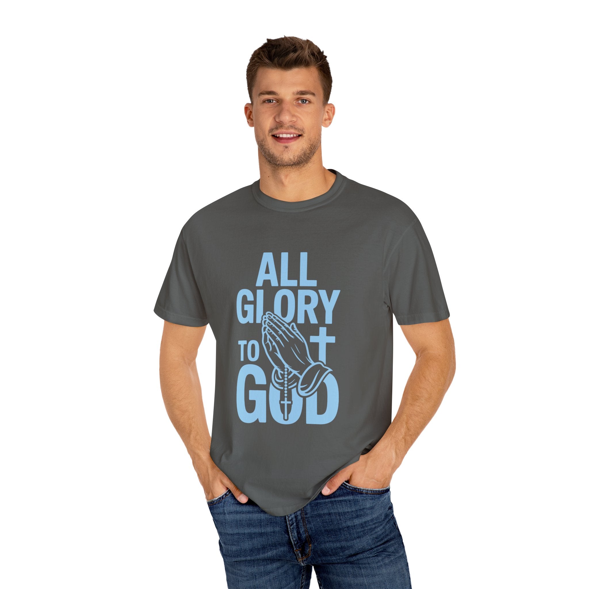 Faith-Inspired Garment-Dyed T-Shirt | All Glory to God Tee, Christian Apparel, Spiritual Wear, Prayer Shirt, Unisex Casual Top