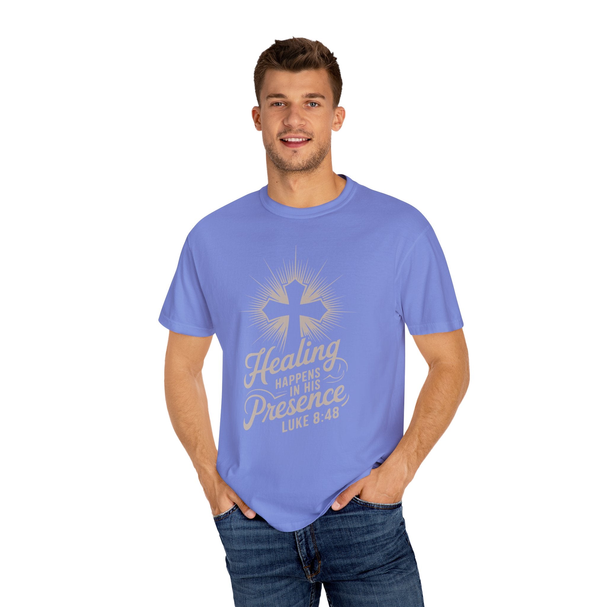 Inspirational Cross Tee - Healing Happens In His Presence
