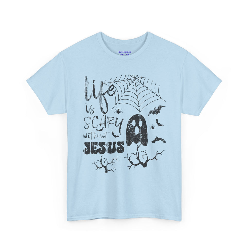 Halloween Ghost Tee: Life is Scary Without Jesus, Unisex Heavy Cotton T-Shirt, Halloween Shirt, Faith-Based Apparel, Cute Ghost Tee, [...]
