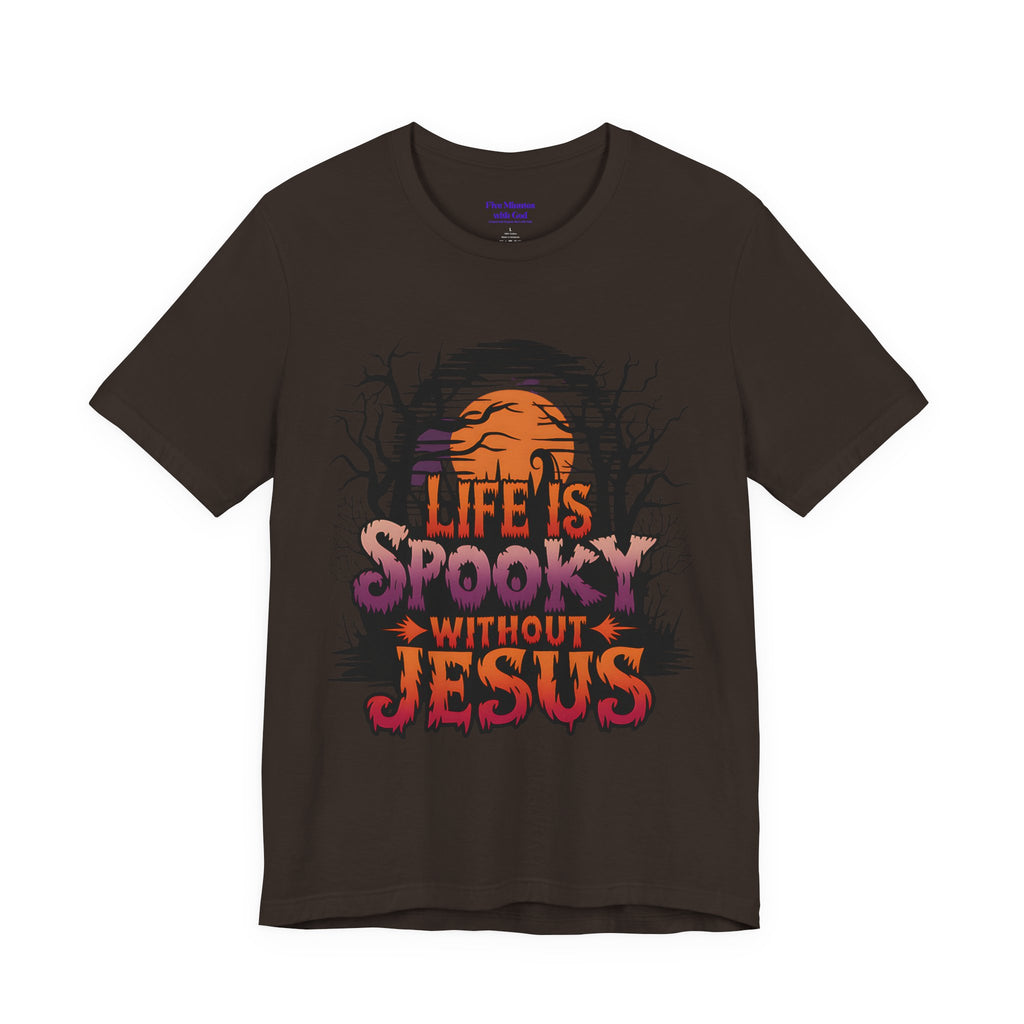 Spooky Jesus Tee - Short Sleeve Unisex Jersey Shirt, Halloween Apparel, Faith-Based Gift, Casual Wear, Everyday Comfort