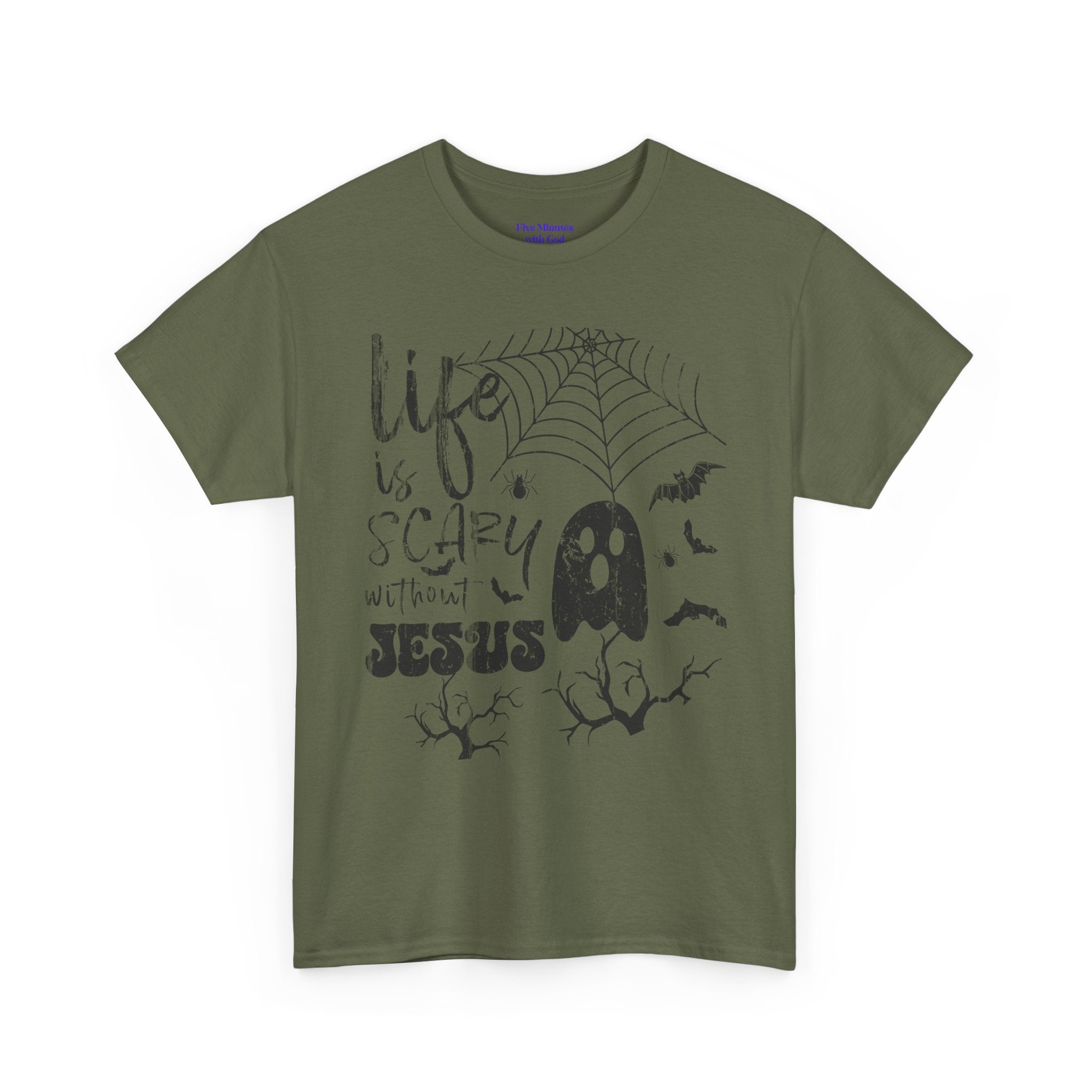 Halloween Ghost Tee: Life is Scary Without Jesus, Unisex Heavy Cotton T-Shirt, Halloween Shirt, Faith-Based Apparel, Cute Ghost Tee, [...]