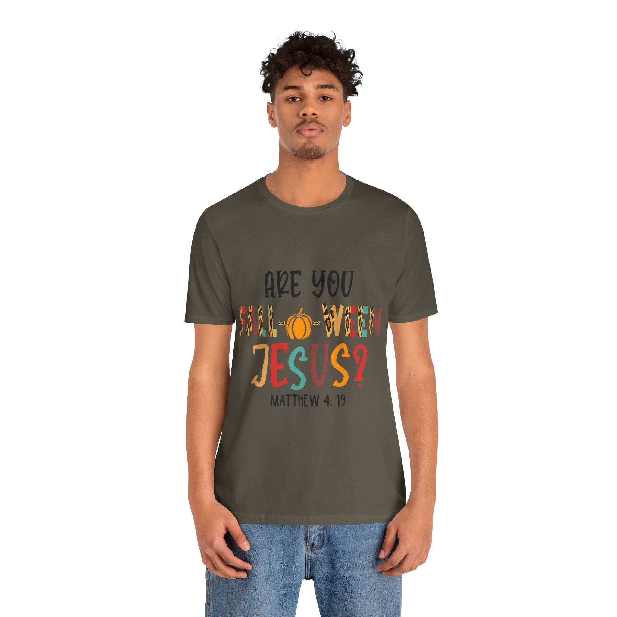 Fall-Themed Jesus Tee | Unisex Jersey Short Sleeve T-Shirt, Halloween Church Wear, Faith-Based Gift, Cozy Casual Top