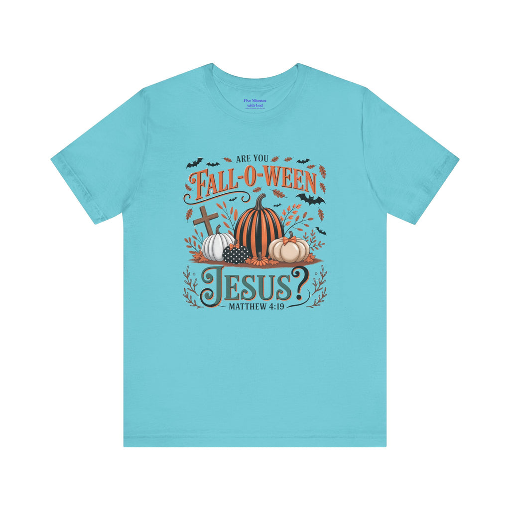Fall-O-Ween Jesus Tee, Funny Fall T-Shirt, Unisex Pumpkin Shirt, Halloween Christian Top, Autumn Graphic Tee, Religious Casual Wear