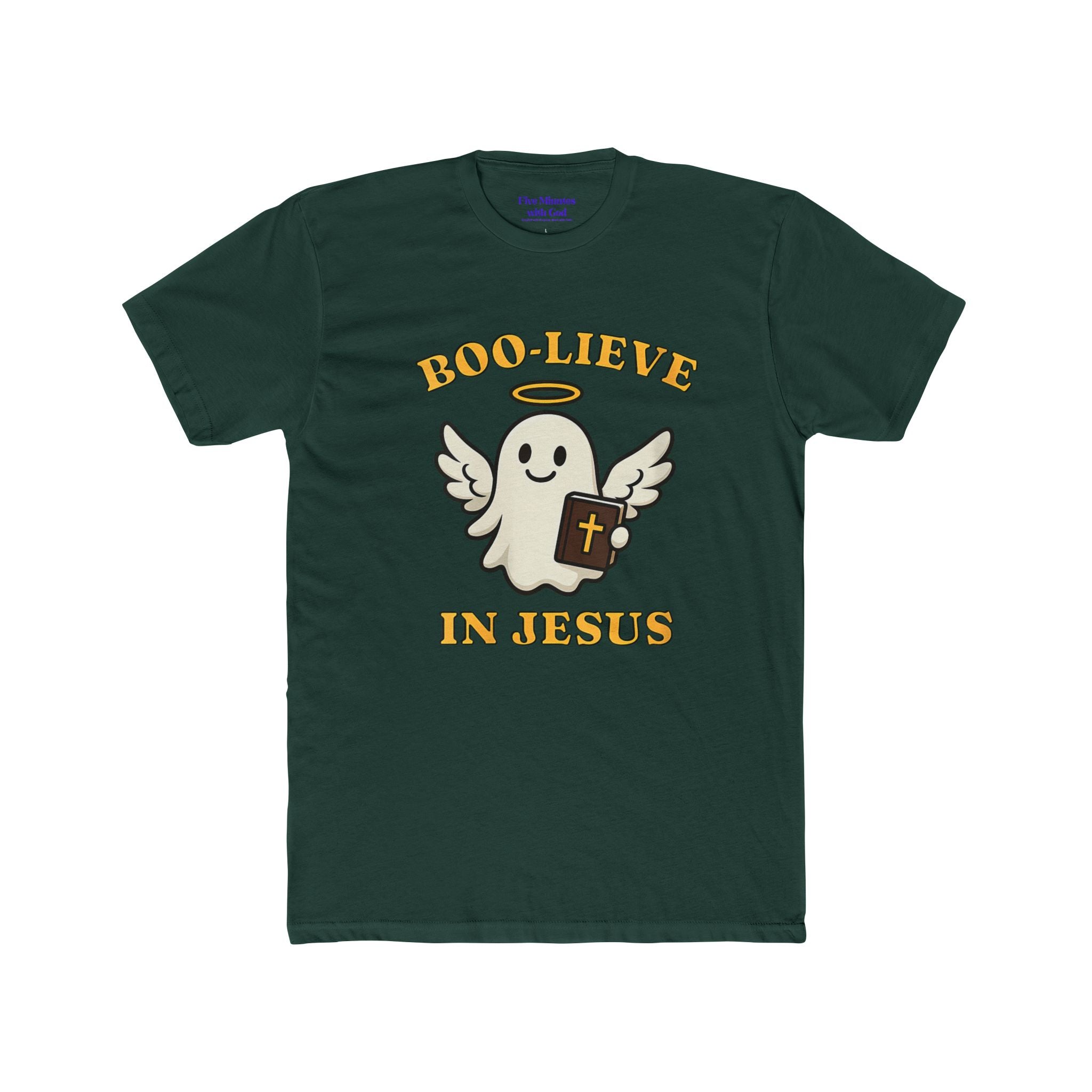 Boo-lieve in Jesus Unisex Crew Tee, Cute Ghost Shirt, Christian T-Shirt, Halloween Faith Apparel, Religious Gift