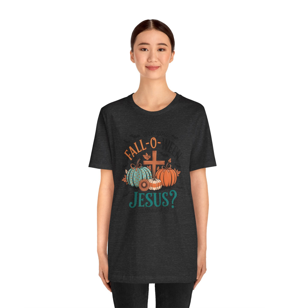 Fall-Themed Jesus T-Shirt, Unisex Short Sleeve Tee, Christian Apparel, Autumn Wear, Pumpkin Design, Halloween Celebration