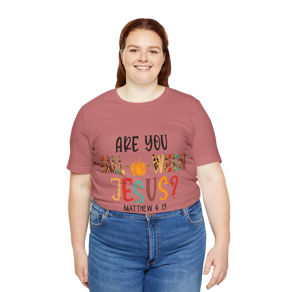 Fall-Themed Jesus Tee | Unisex Jersey Short Sleeve T-Shirt, Halloween Church Wear, Faith-Based Gift, Cozy Casual Top