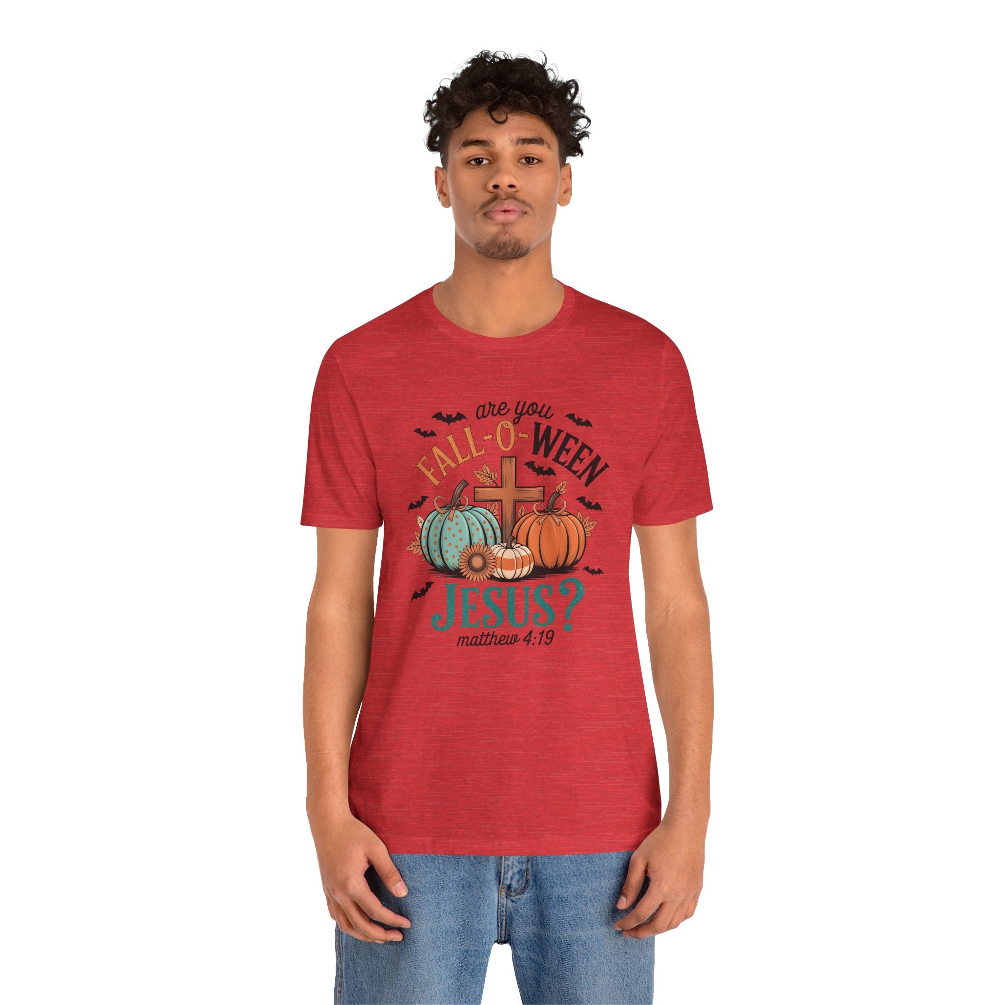 Fall-Themed Jesus T-Shirt, Unisex Short Sleeve Tee, Christian Apparel, Autumn Wear, Pumpkin Design, Halloween Celebration