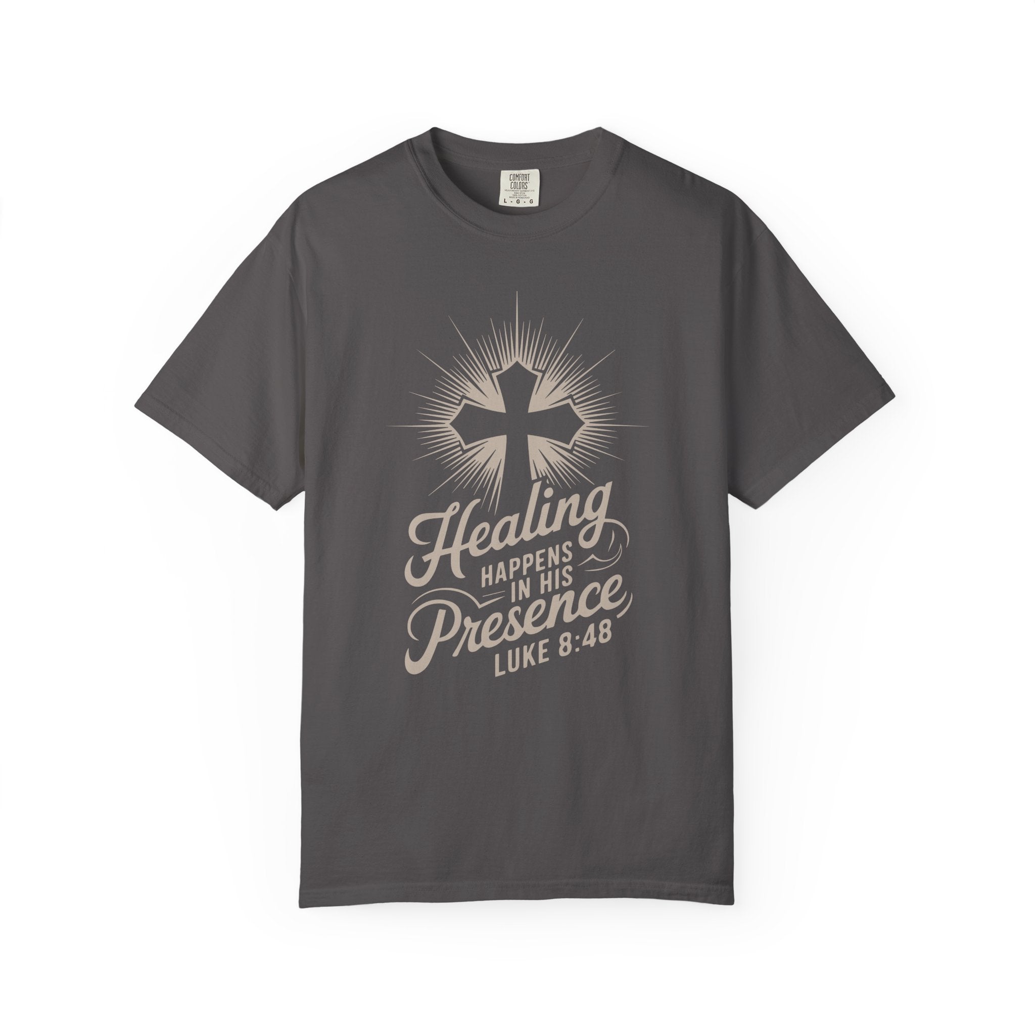 Inspirational Cross Tee - Healing Happens In His Presence