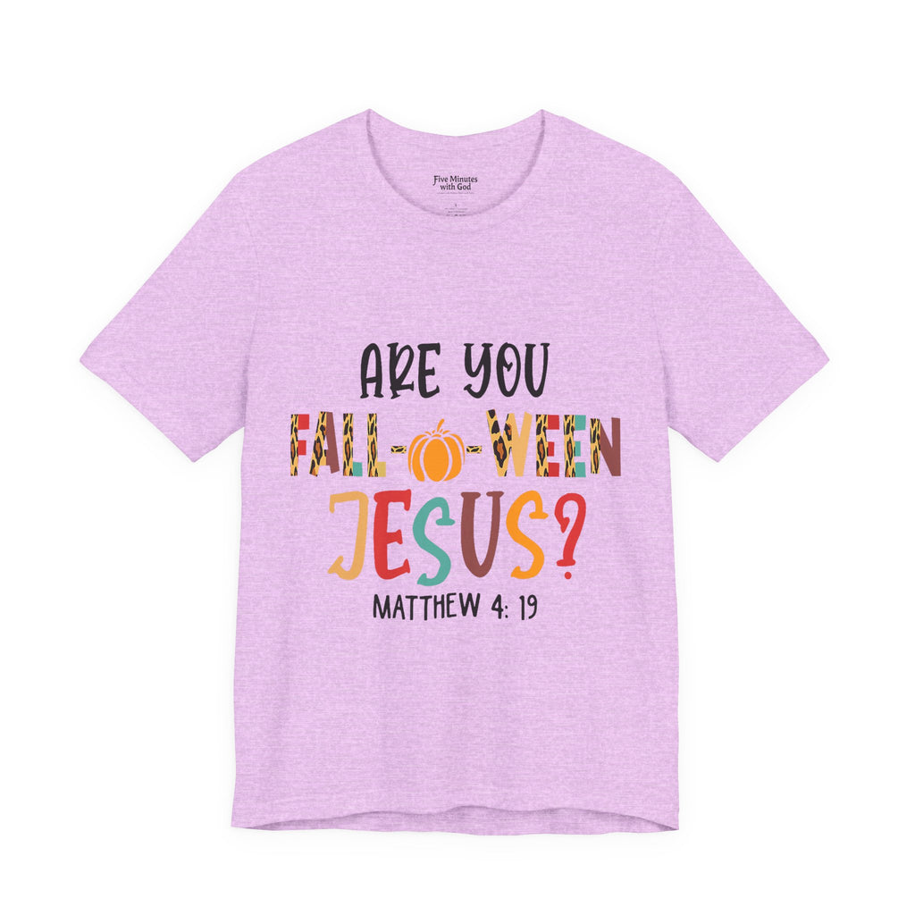 Fall-Themed Jesus Tee | Unisex Jersey Short Sleeve T-Shirt, Halloween Church Wear, Faith-Based Gift, Cozy Casual Top
