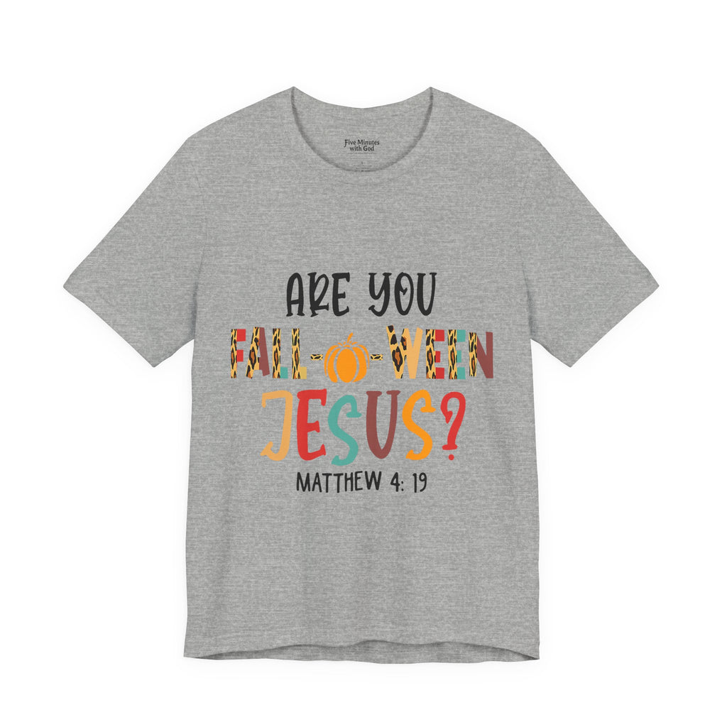 Fall-Themed Jesus Tee | Unisex Jersey Short Sleeve T-Shirt, Halloween Church Wear, Faith-Based Gift, Cozy Casual Top