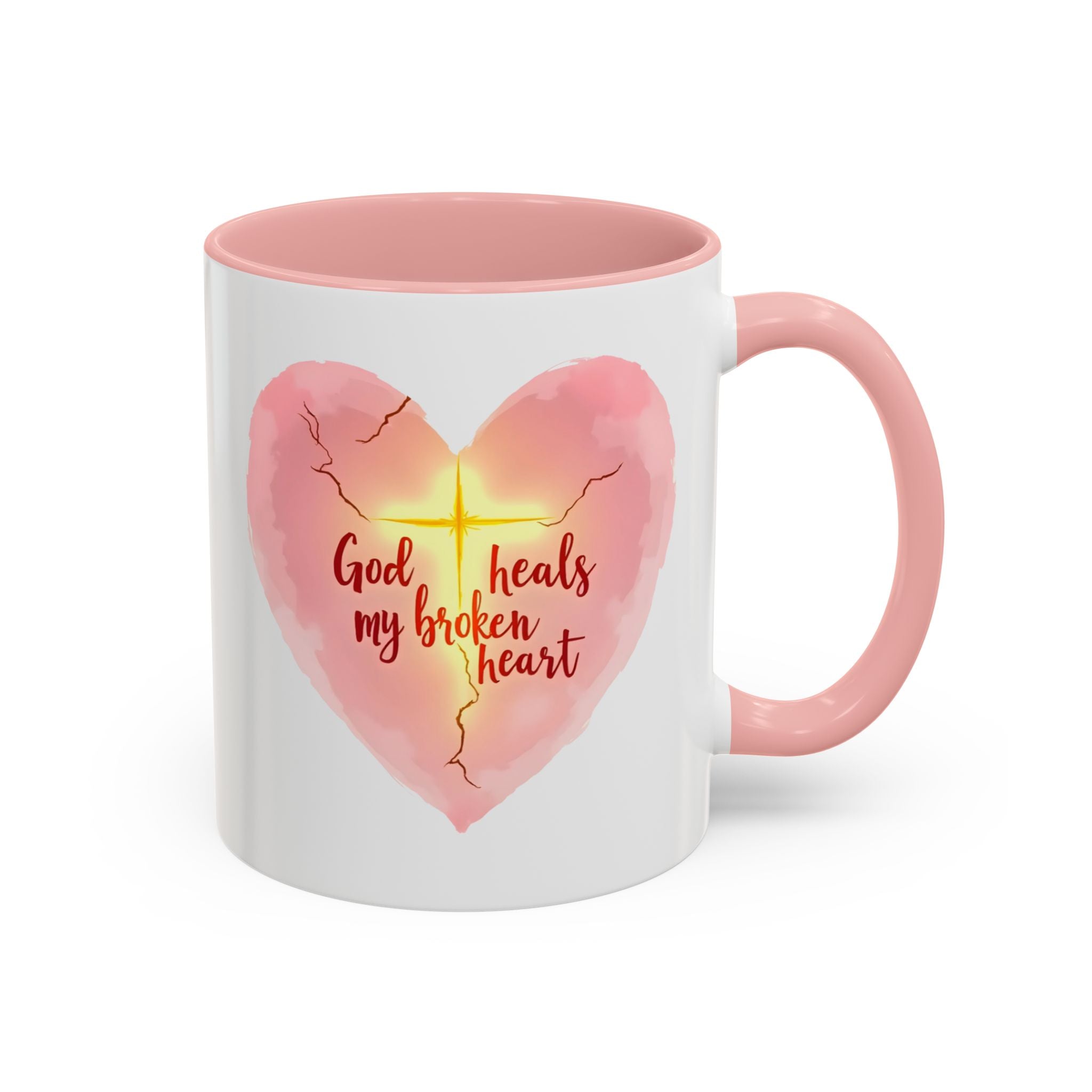 God Heals My Broken Heart Mug, Inspirational Coffee Cup, Heart Design Gift, Christian Faith Mug, Encouragement & Support Beverage