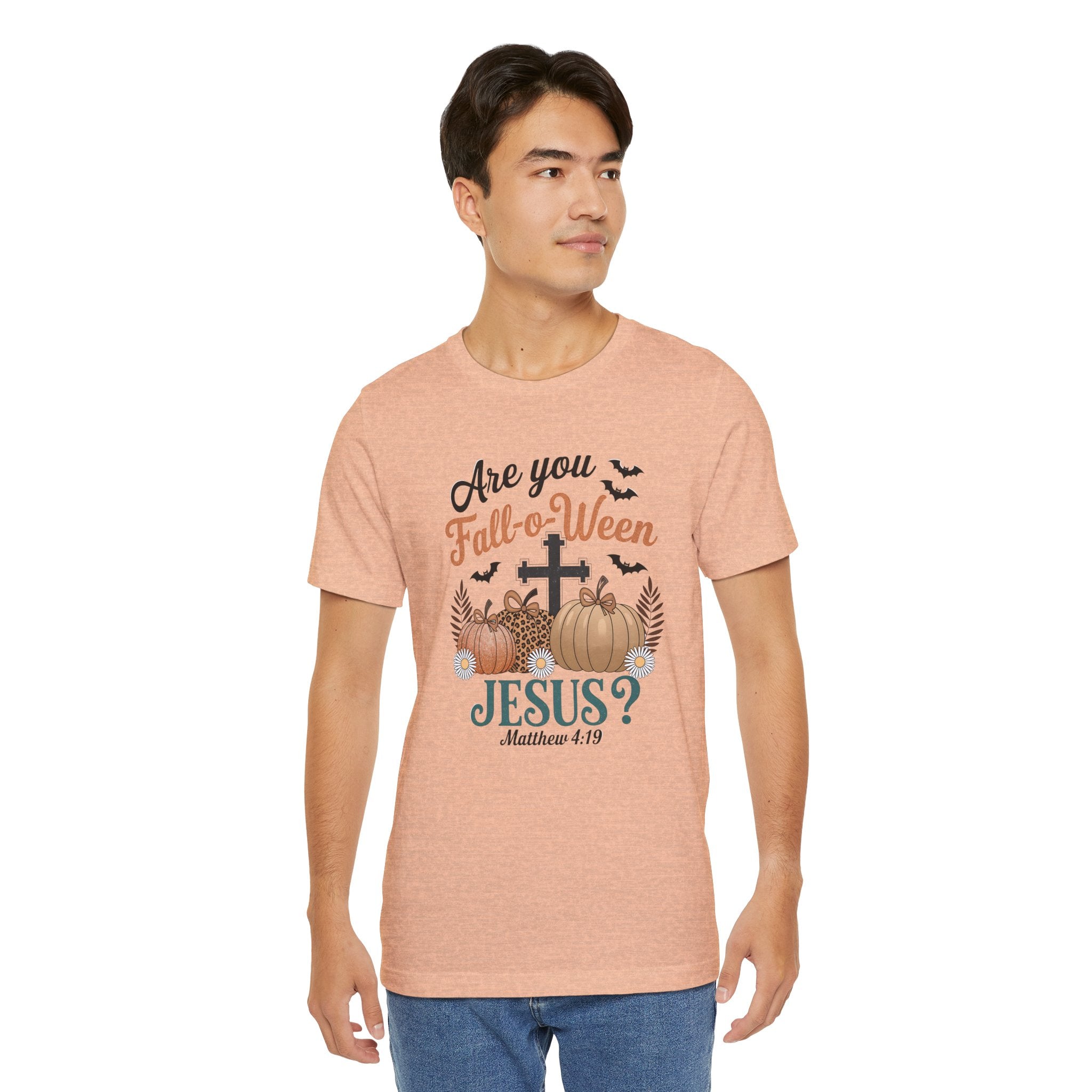 Fall-themed Christian Tee, Are You Fall-o-Ween Jesus?, Unisex Halloween Shirt, Autumn Faith T-Shirt, Pumpkin Design Top